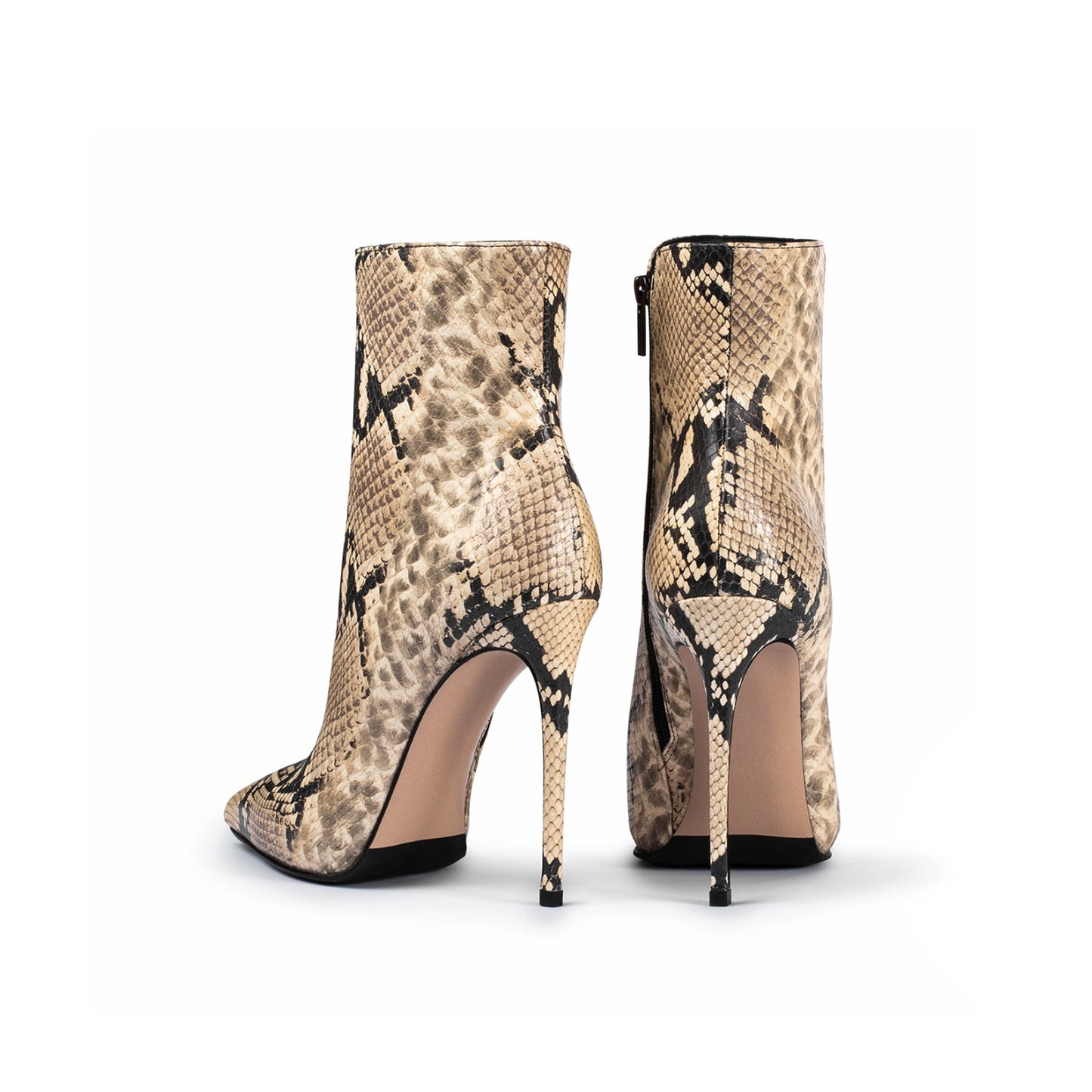 Snakeskin Pointed-Toe Simple Full-Zip Ankle Stiletto Boots