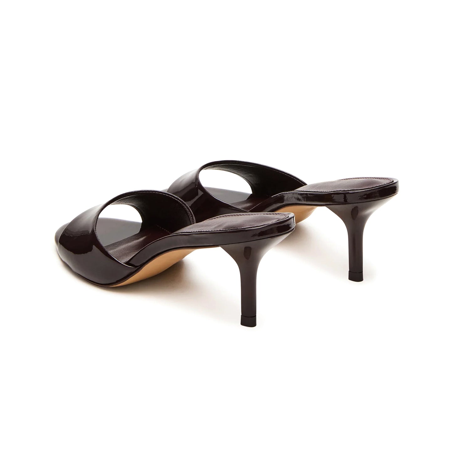 Patent Brown Round-Toe Slip-On Mule Kitten Heels