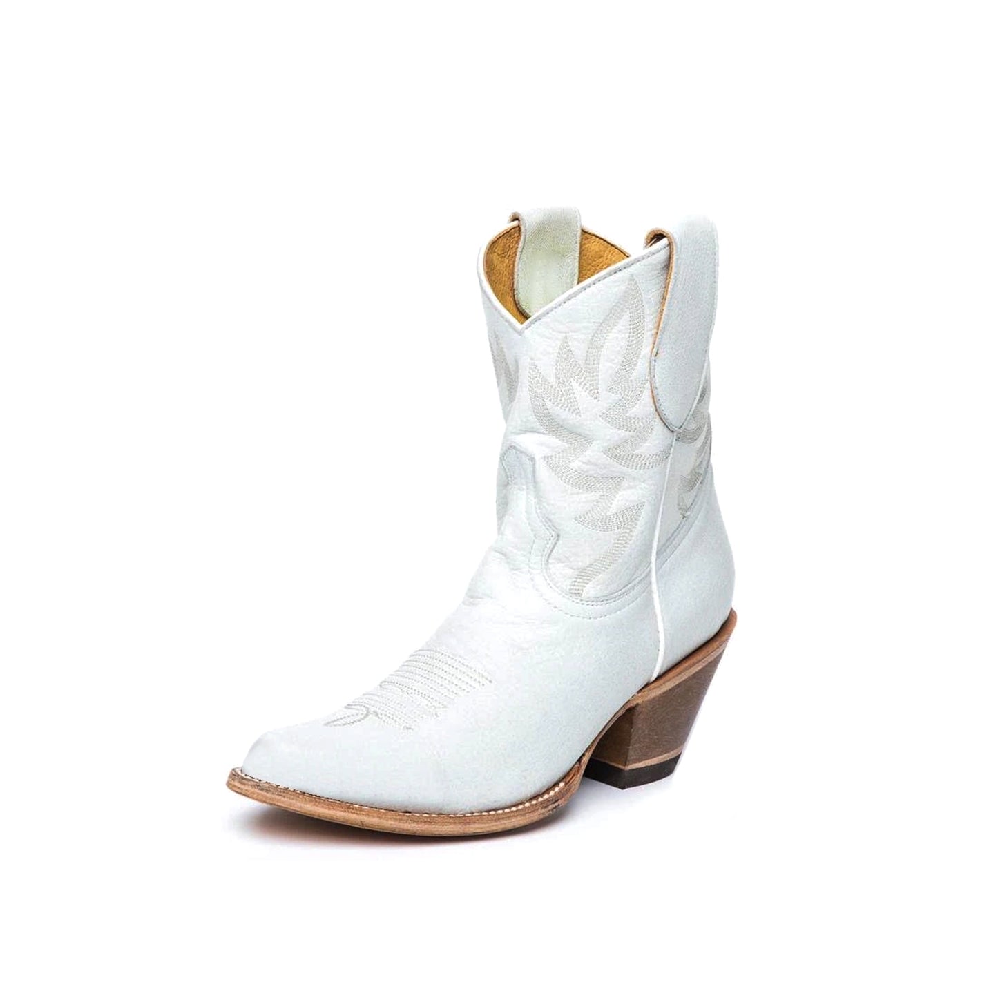 White Almond-Toe Embroidery Ankle Cowgirl Boots