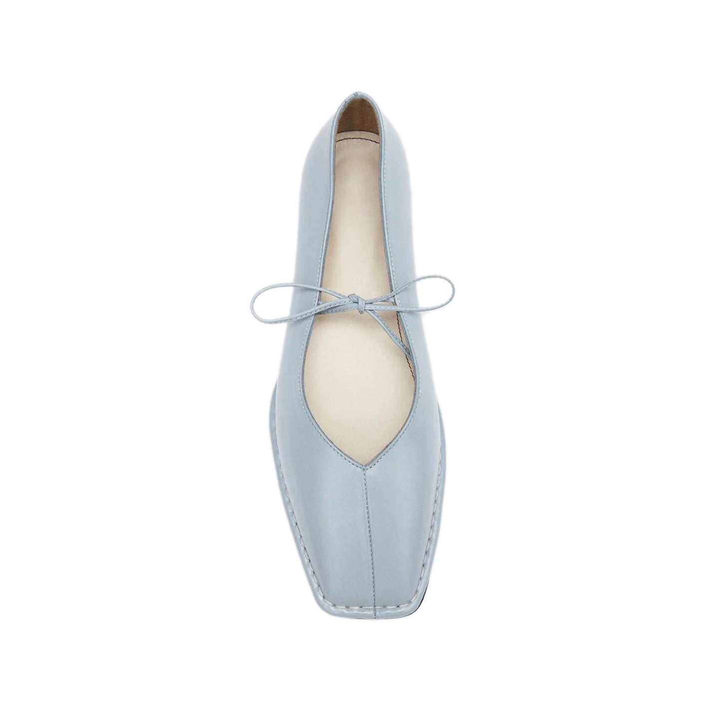 Blue Square-Toe V-Cut Vamps Bridge Self-Tie Bow Ballet Flats