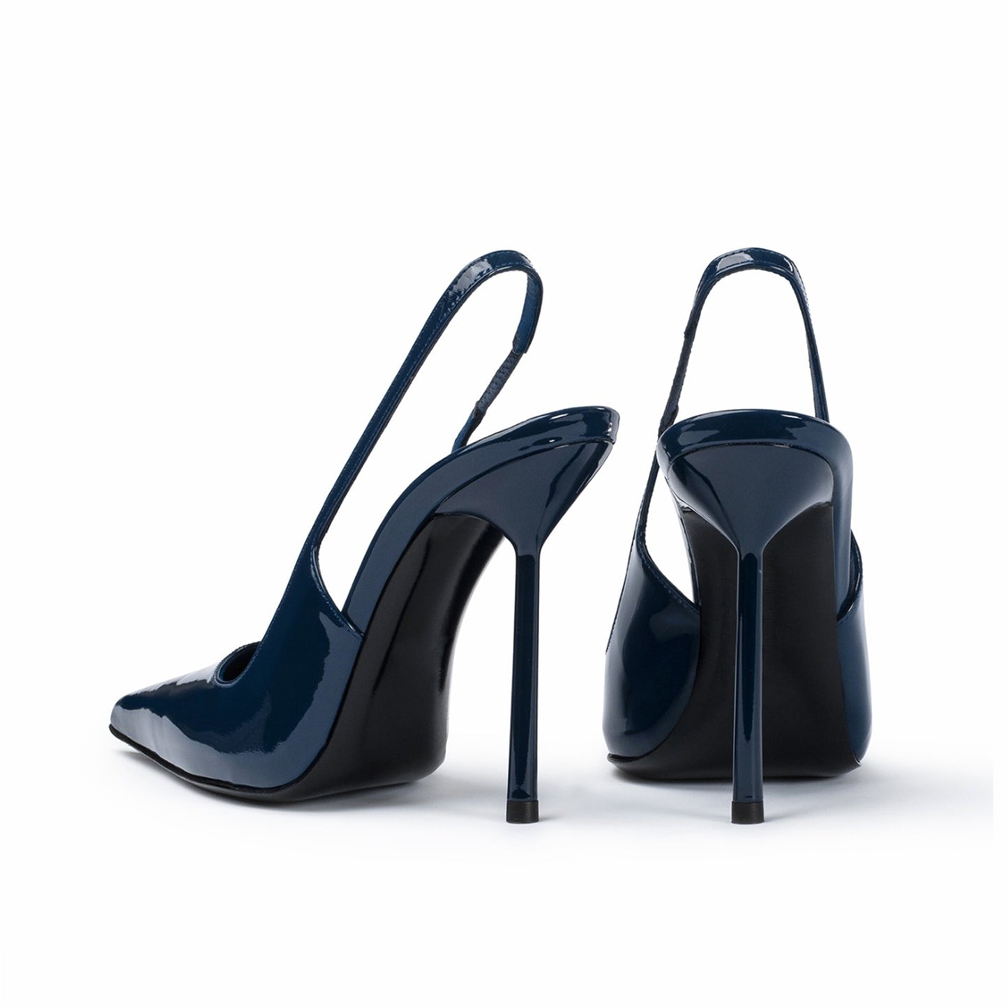 Patent Blue Pointed-Toe Sleek Slingback High Heels