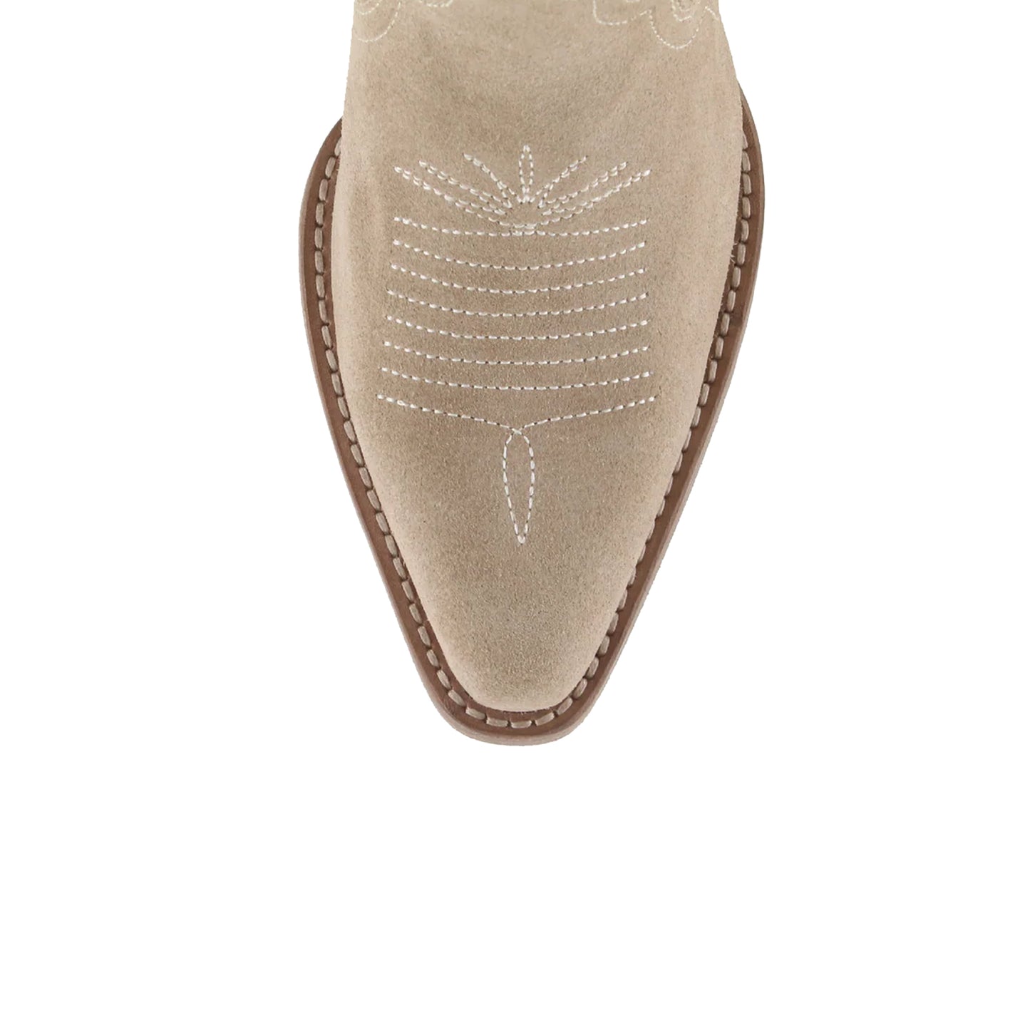 Beige Faux Suede Snip-Toe Embroidery Ankle Cowgirl Boots