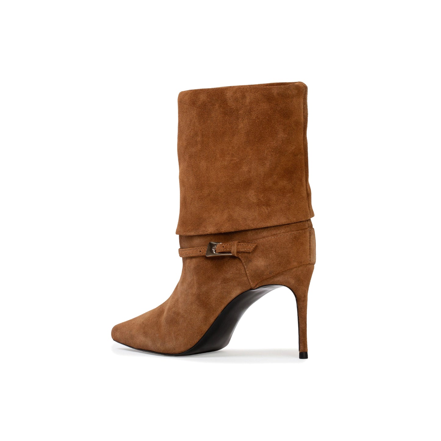 Caramel Faux Suede Pointed-Toe Short Ankle High Stiletto Heel Boots