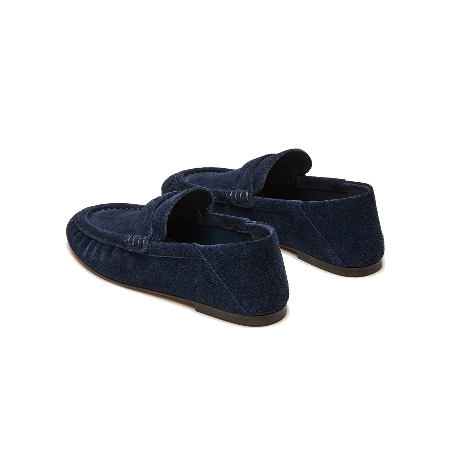Navy Faux Suede Round-Toe Classic Loafers Flats