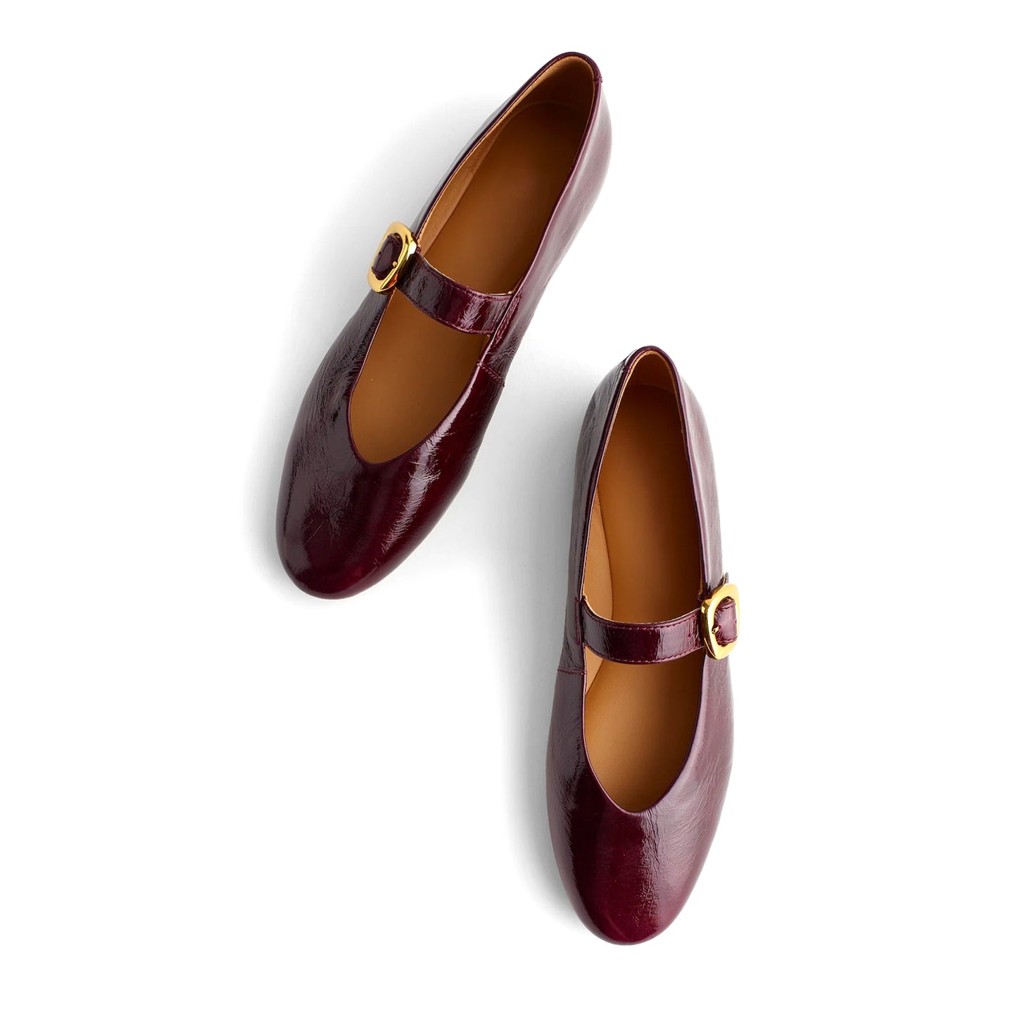 Deep Plum Vegan Leather Round-Toe Buckle Bridge Strap Slip-On Flats