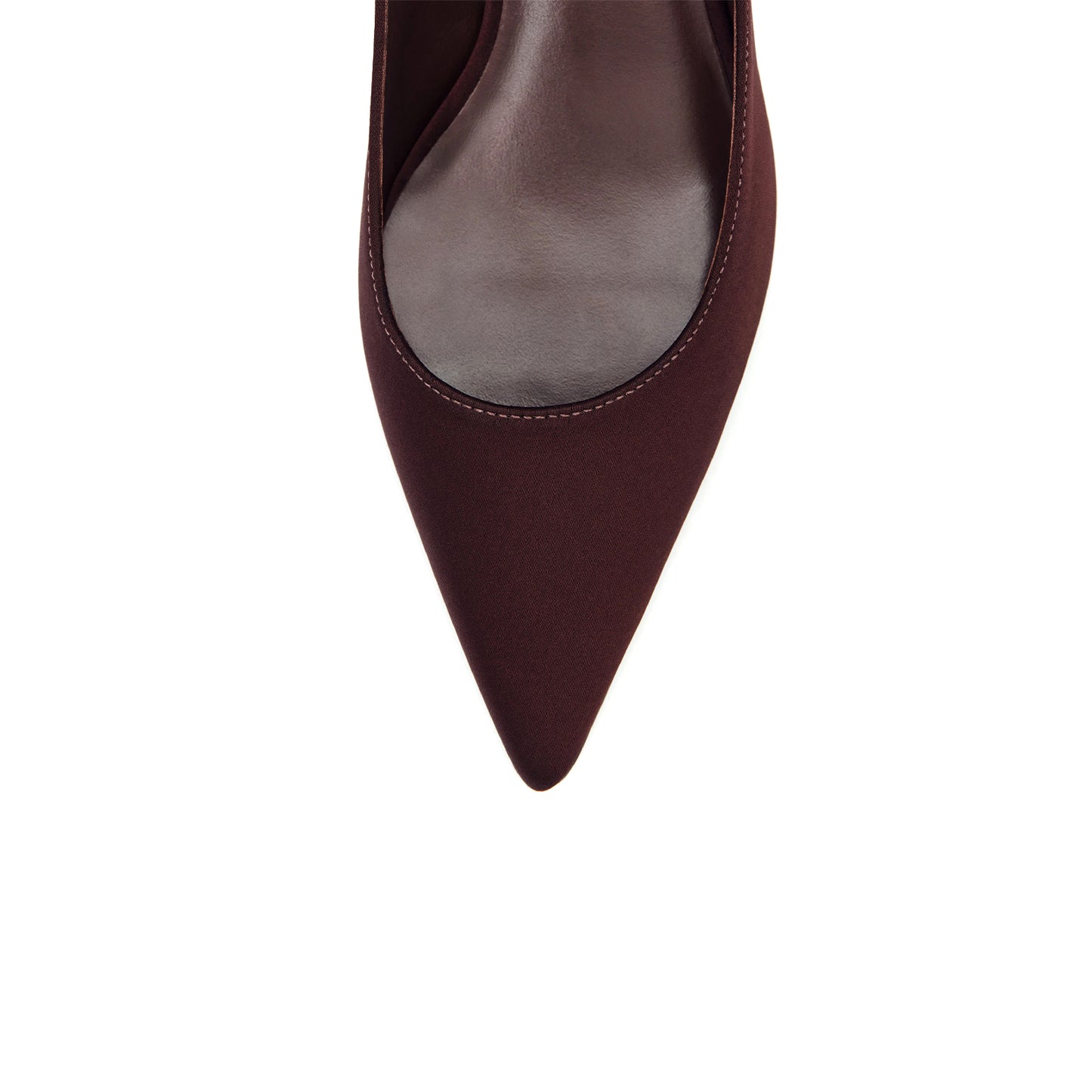 Coffee Satin Pointed-Toe Classic Kitten Heels With Slingback