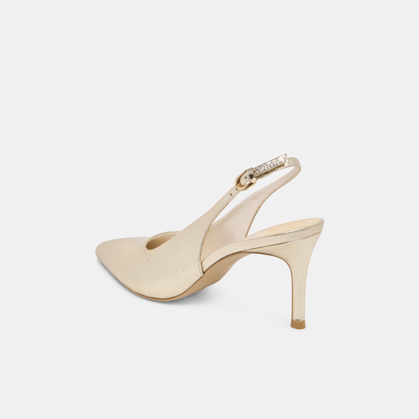 Metallic Light Gold Classic Pointed-Toe Buckle Slingback Kitten Heels