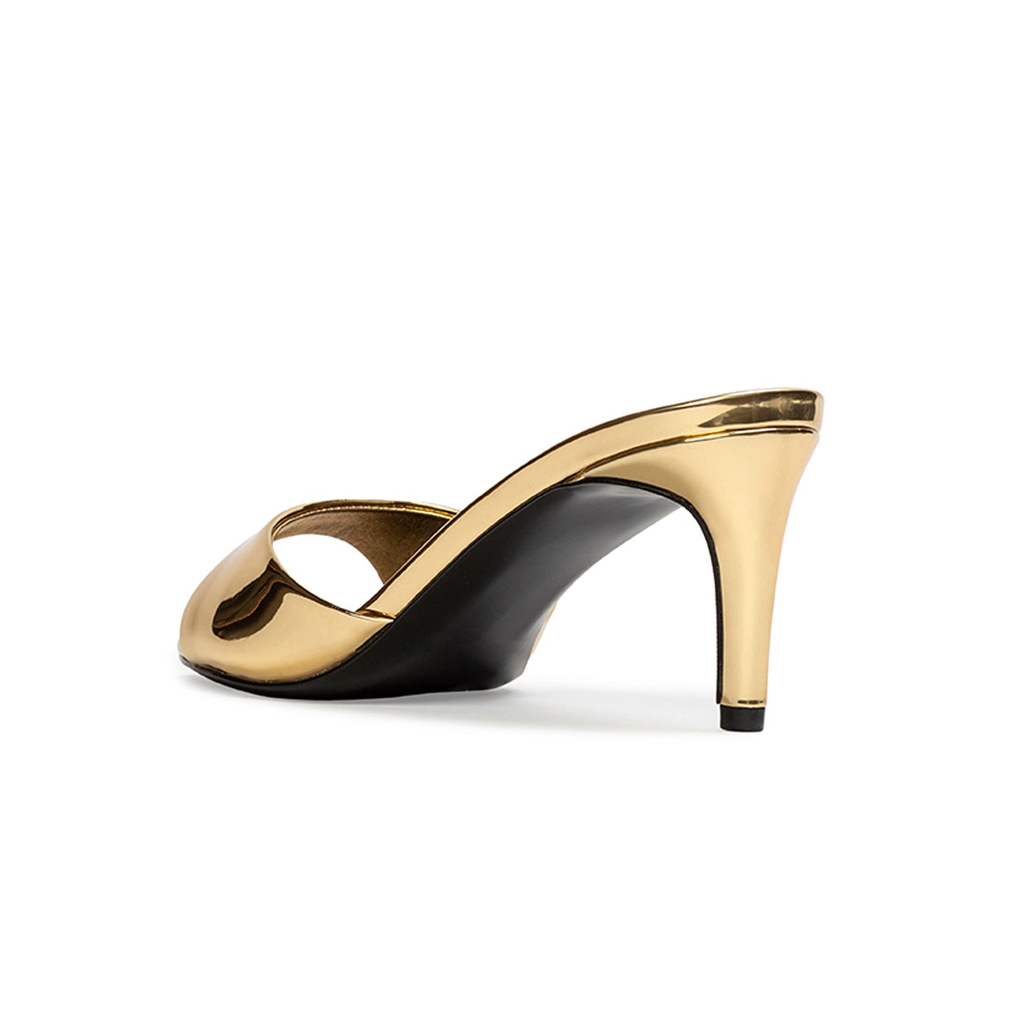 Metallic Gold Round-Toe Simple Sleek Backless High Heels