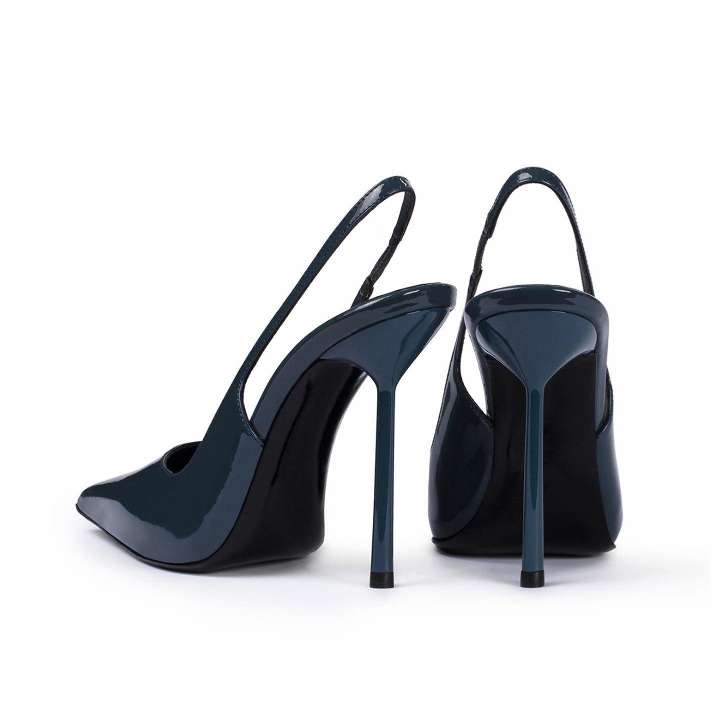 Patent London Gray Pointed-Toe Sleek Slingback High Heels