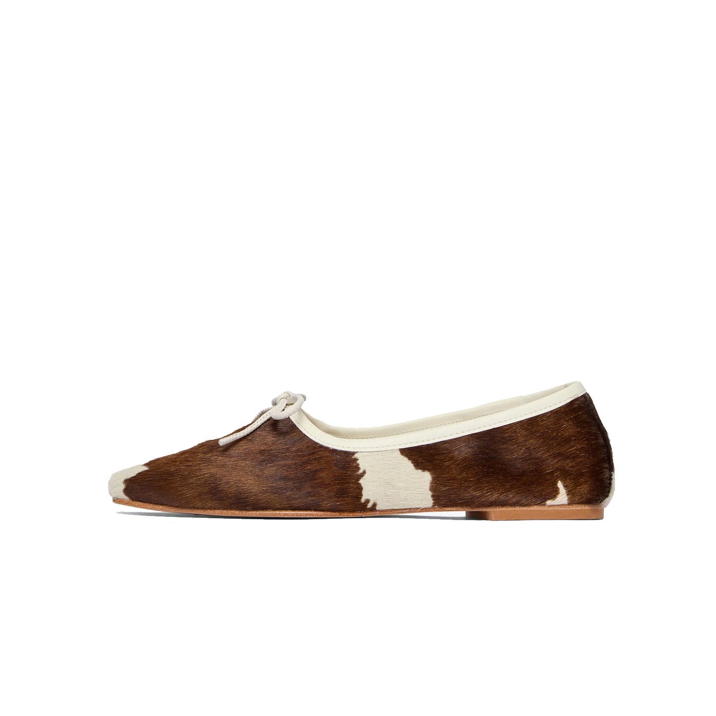 Cow Print Pony Hair Square-Toe Front Bow Ballet Flats