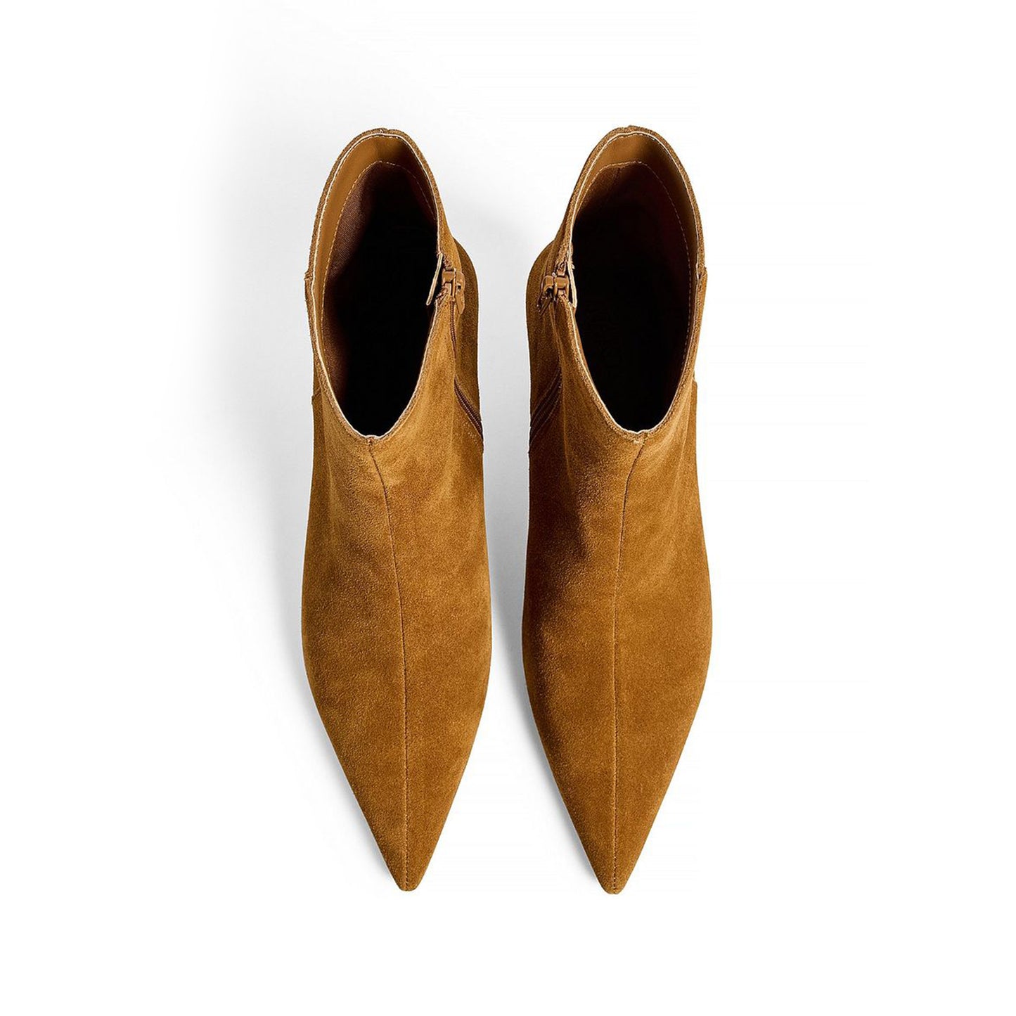 Brown Faux Suede Pointed-Toe Full-Zip Ankle Stiletto Boots