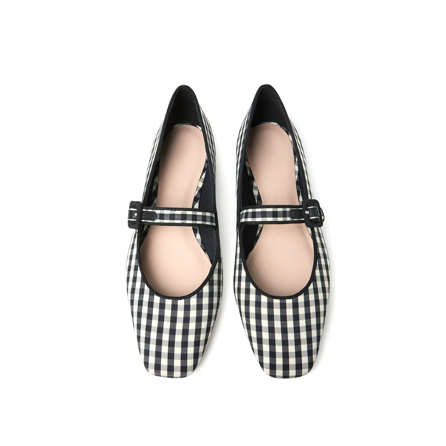 Gingham Satin Square-Toe Bridge Strap Ballet Flats