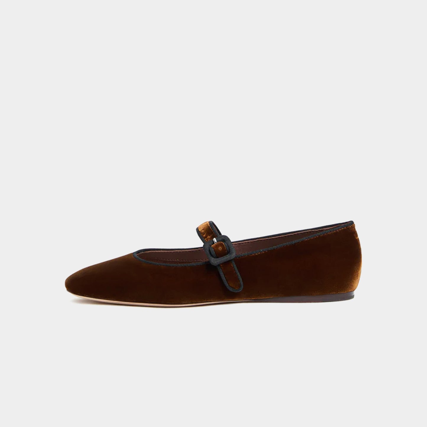 Dark Brown Velvet Square-Toe Bridge Strap Ballet Flats