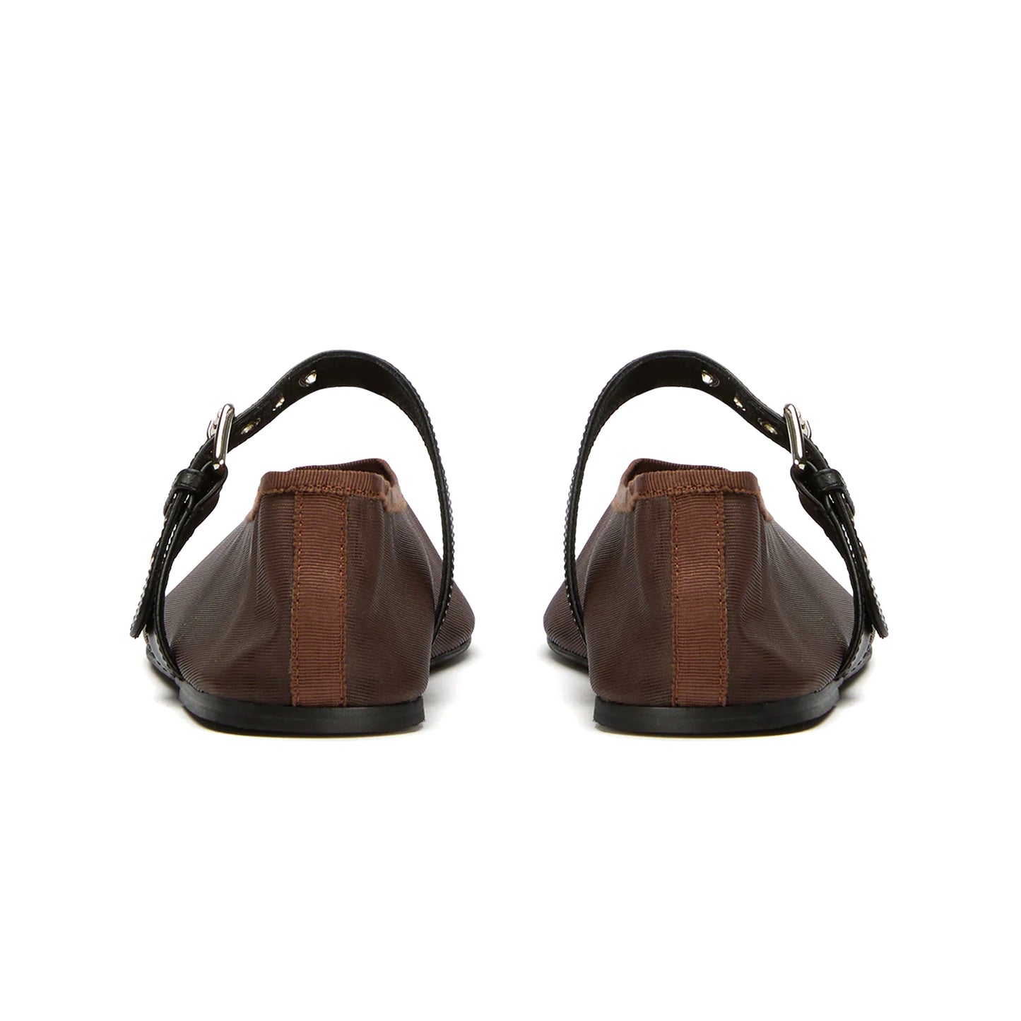 Chocolate Mesh Round-Toe Ballet Flats With Bridge Strap