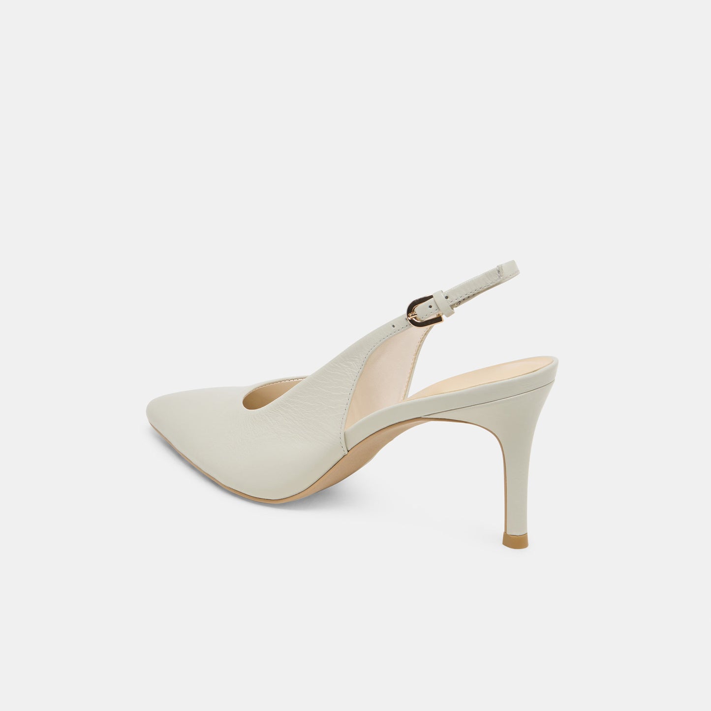 Light Sage Classic Pointed-Toe Buckle Slingback Kitten Heels