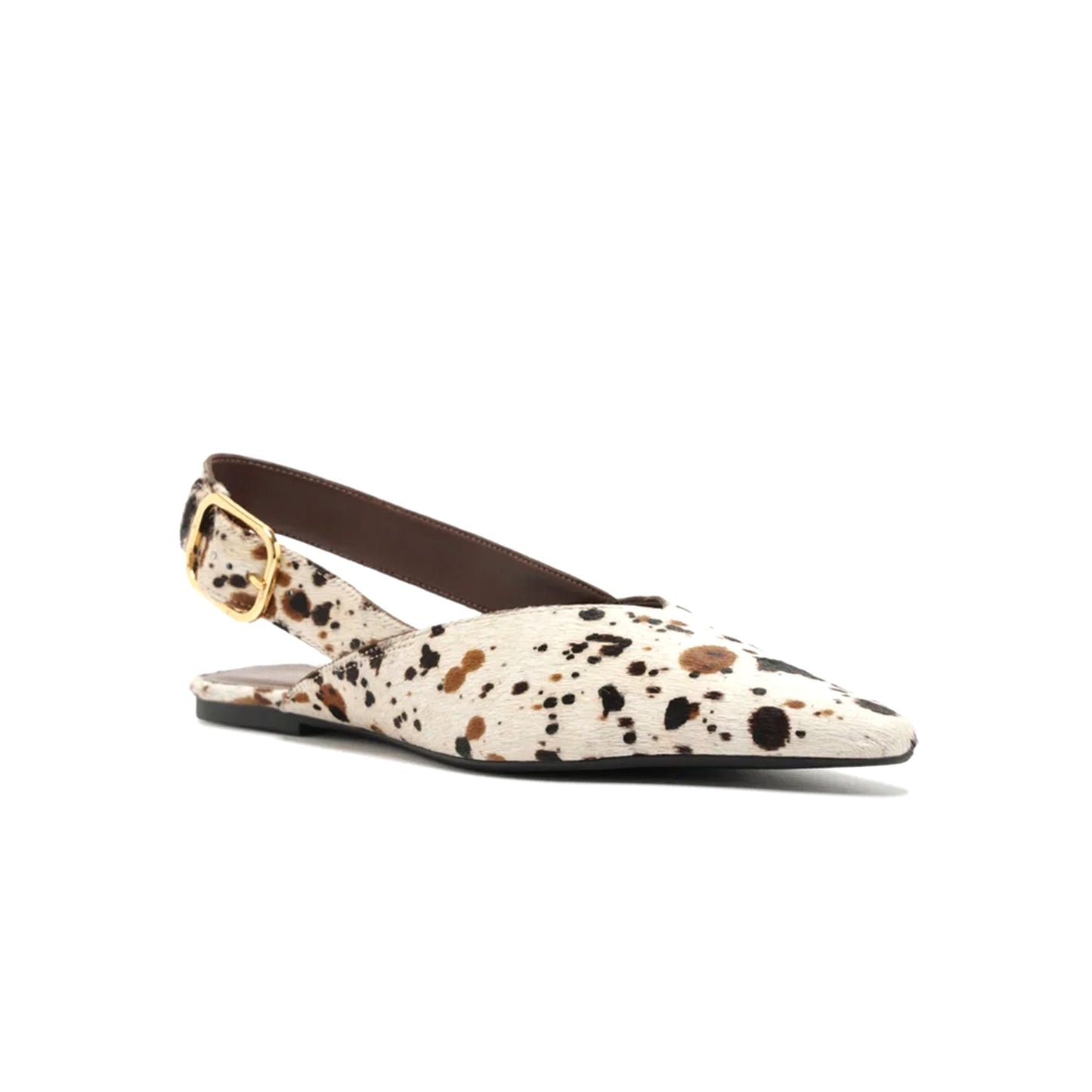 Cow Print Pony Hair Pointed-Toe Slingback Slip-On Flats