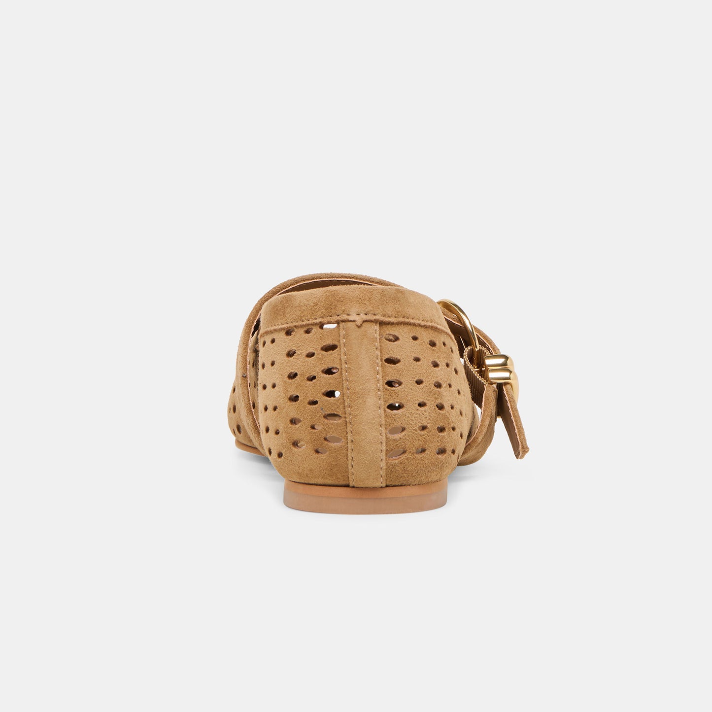 Brown Perforated Faux Suede Square-Toe Mary Janes Ballet Flats