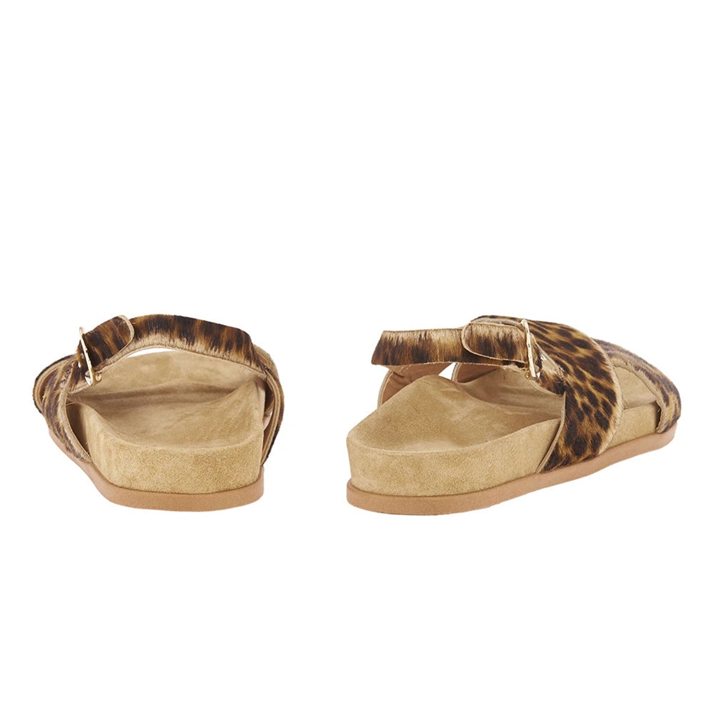 Leopard Pattern Pony Hair Square-Toe Crossed Strap Slingback Flats