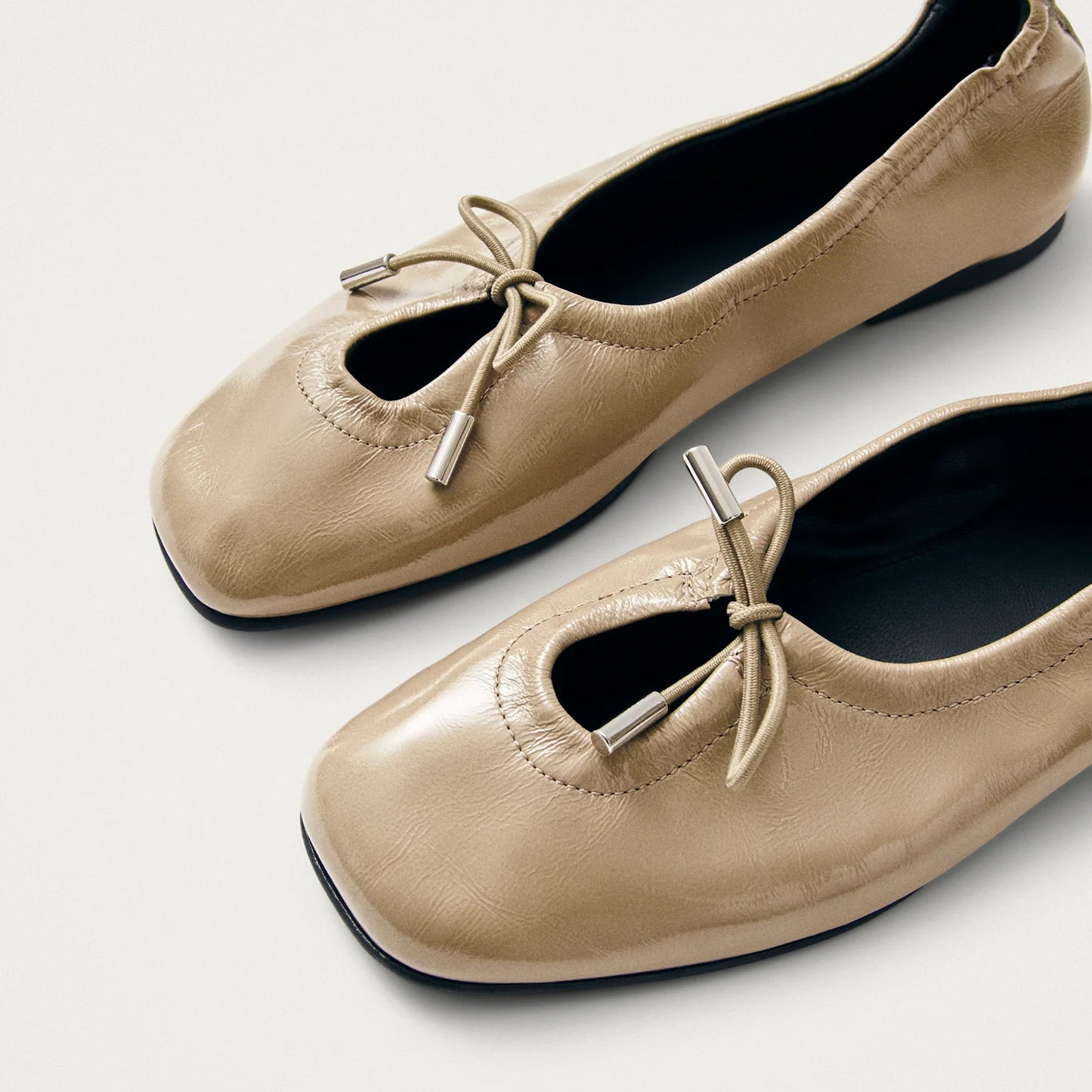 Patent Beige Square-Toe Stretchy Ballet Flats