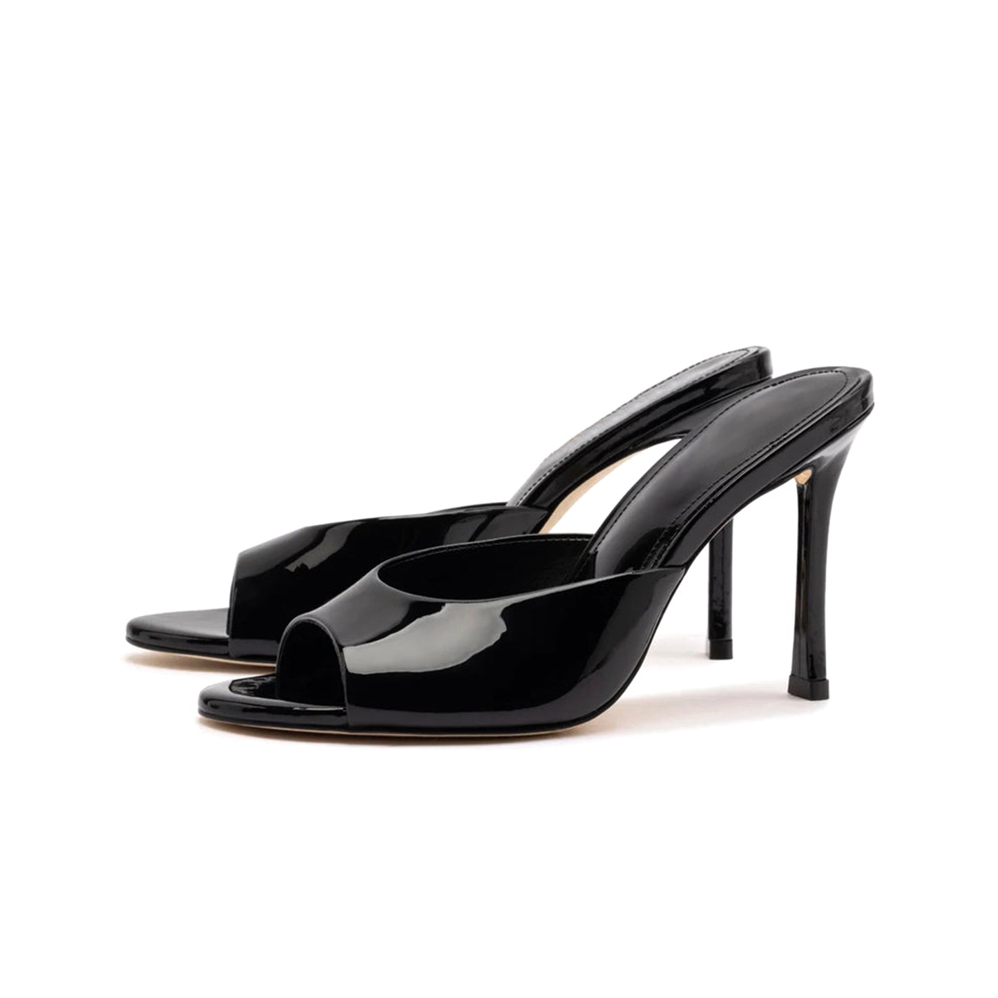 Patent Black Round-Toe Sleek Backless High Stiletto Heels