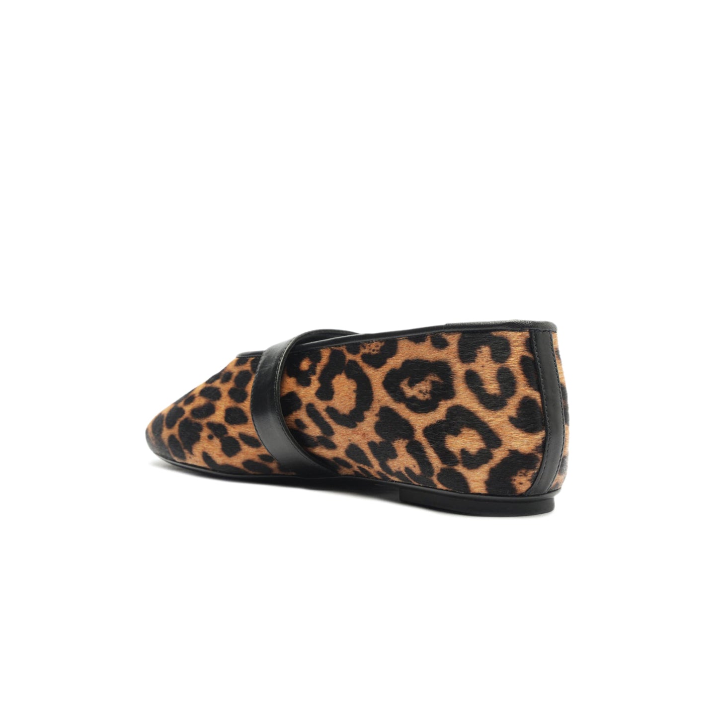 Leopard Pony Hair Round-Toe Bridge Strap Buckle Flats