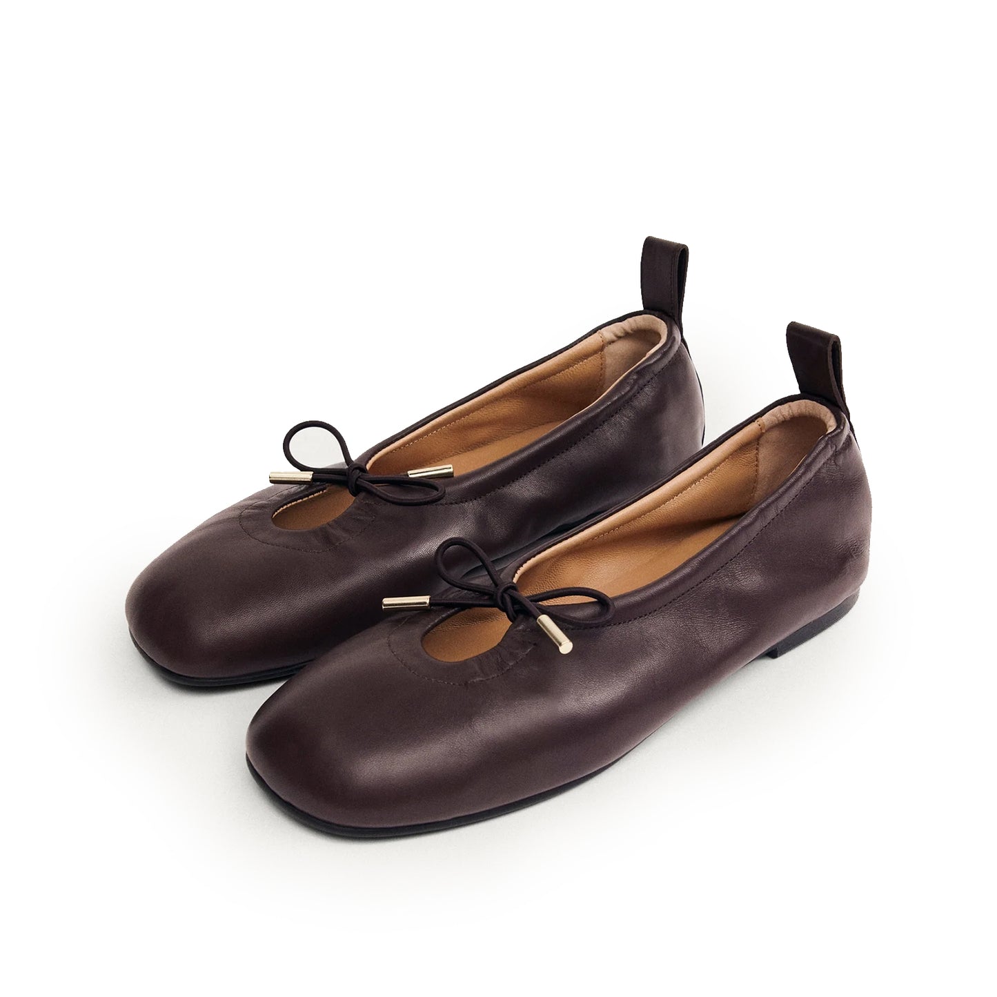 Brown Square-Toe Stretchy Ballet Flats