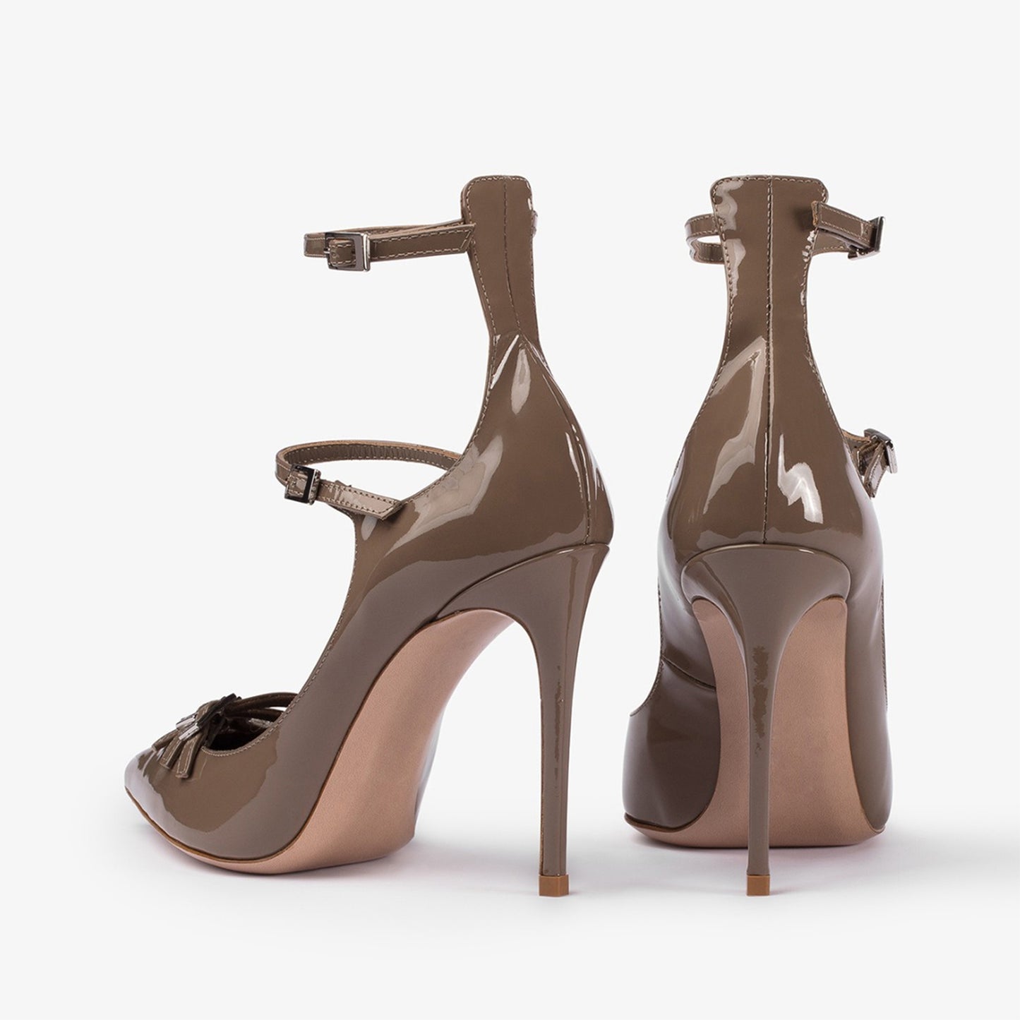 Patent Green Pointed-Toe Front Straps Double Ankle Straps High Heels