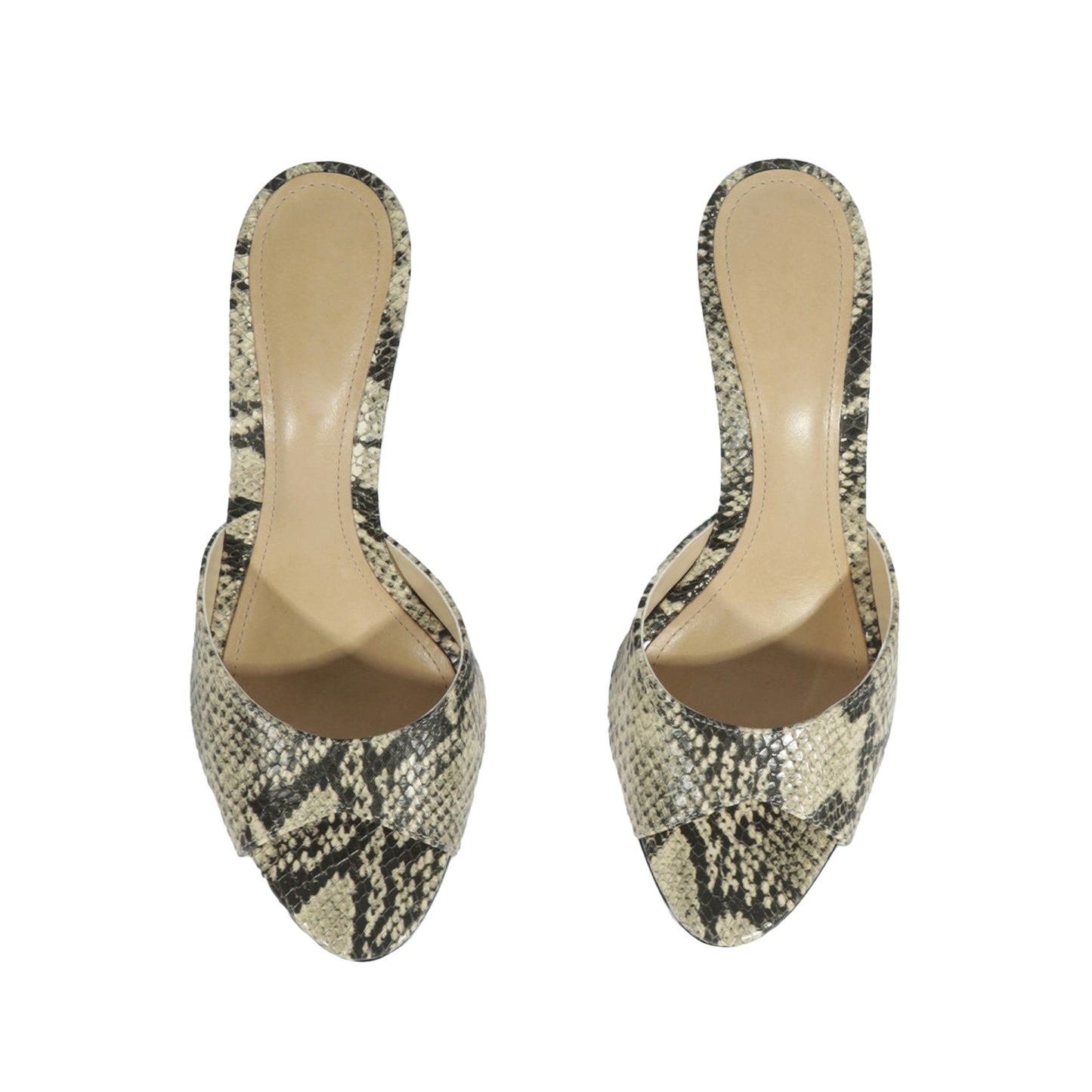 Snakeskin Print Vegan Leather Round-Toe Slip-On Sandal High Heels