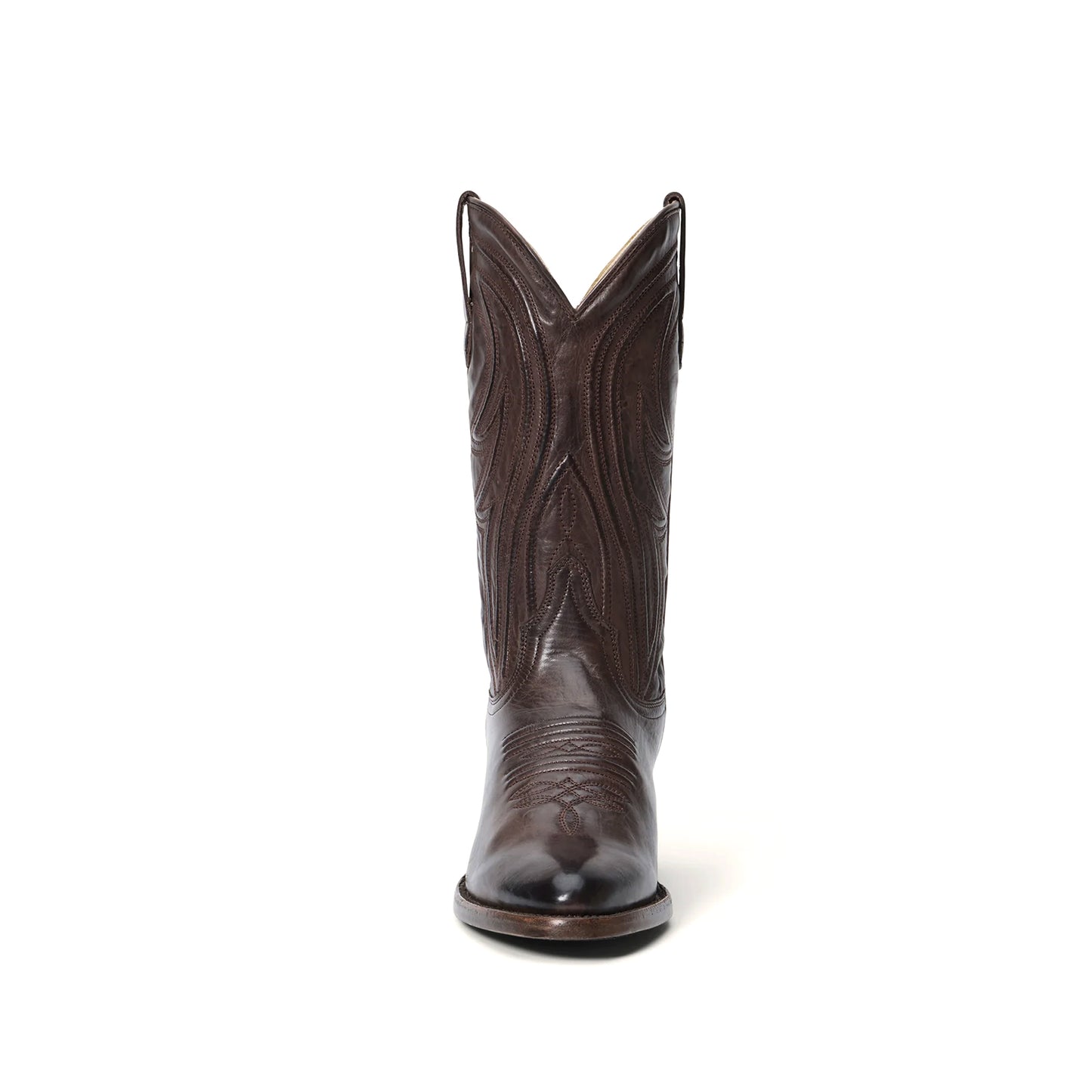 Chocolate Almond-Toe Embroidery Classic Mid Calf Cowgirl Boots