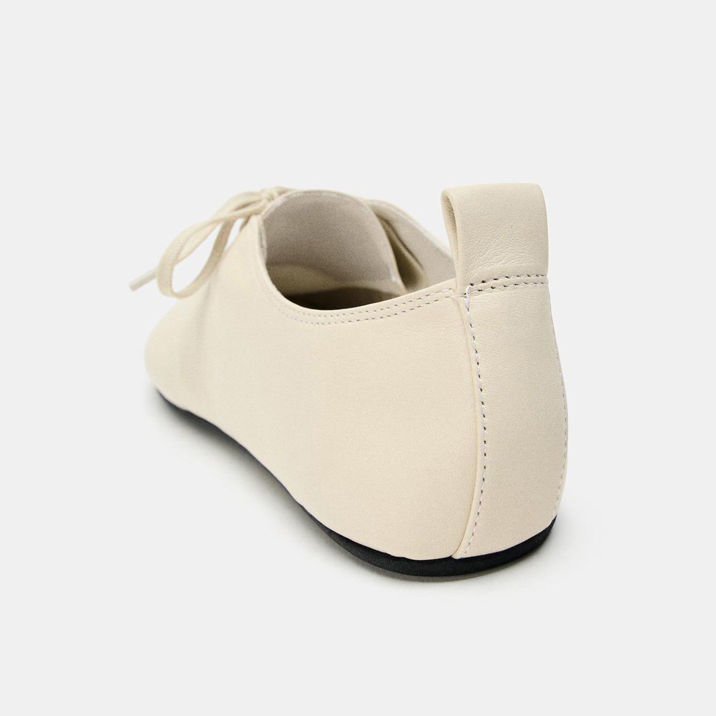 Cream Round-Toe Lace-Up Sleek Slip-On Flats