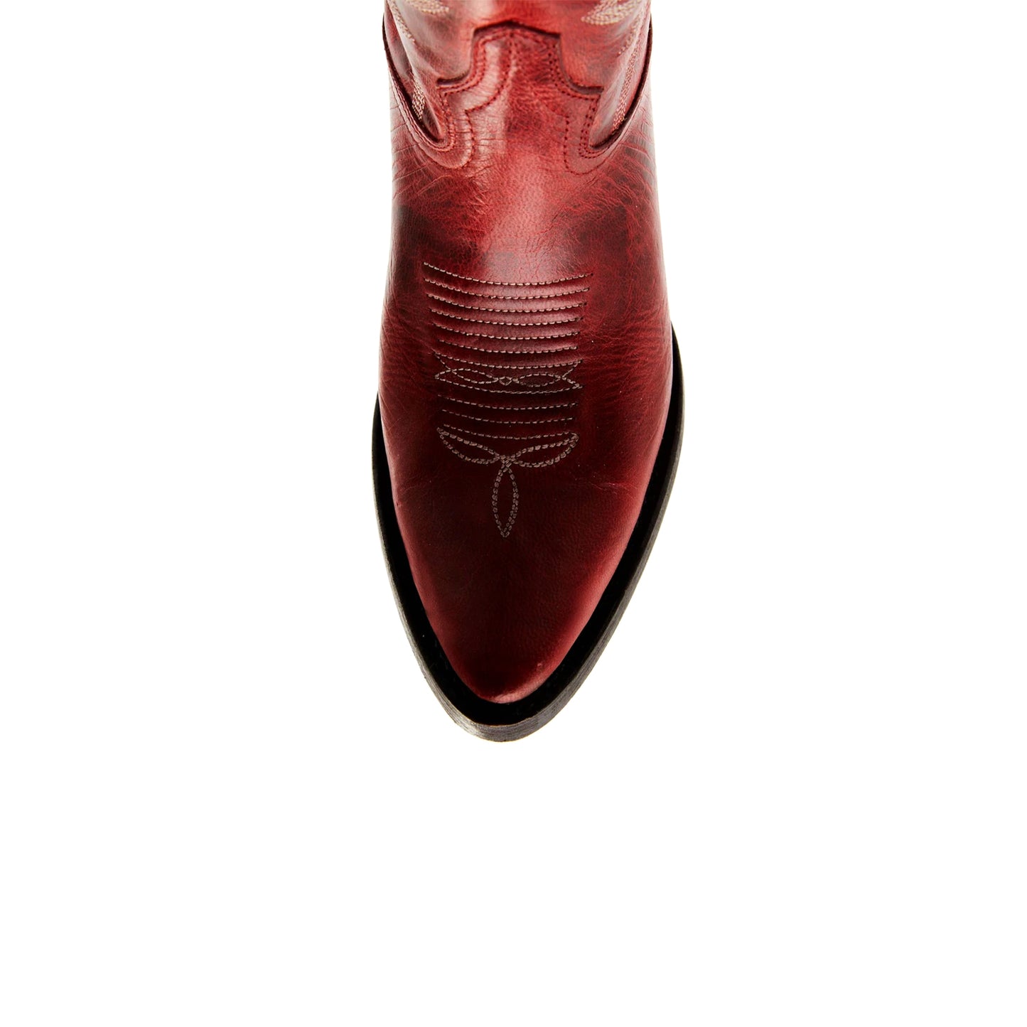 Distressed Red Almond-Toe Embroidery Ankle Cowgirl Boots