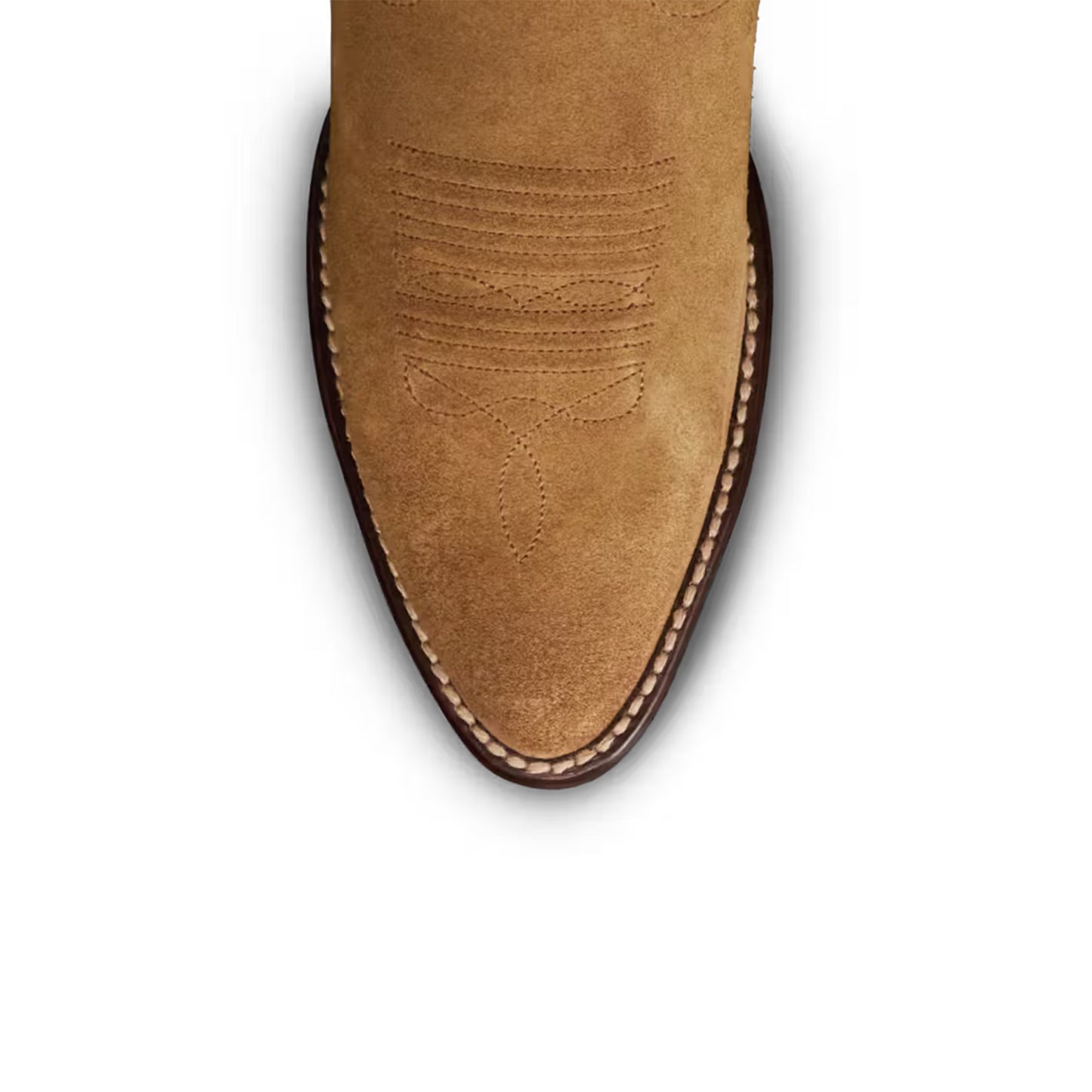 Caramel Faux Suede Almond-Toe Embroidery Mid Calf Cowgirl Boots