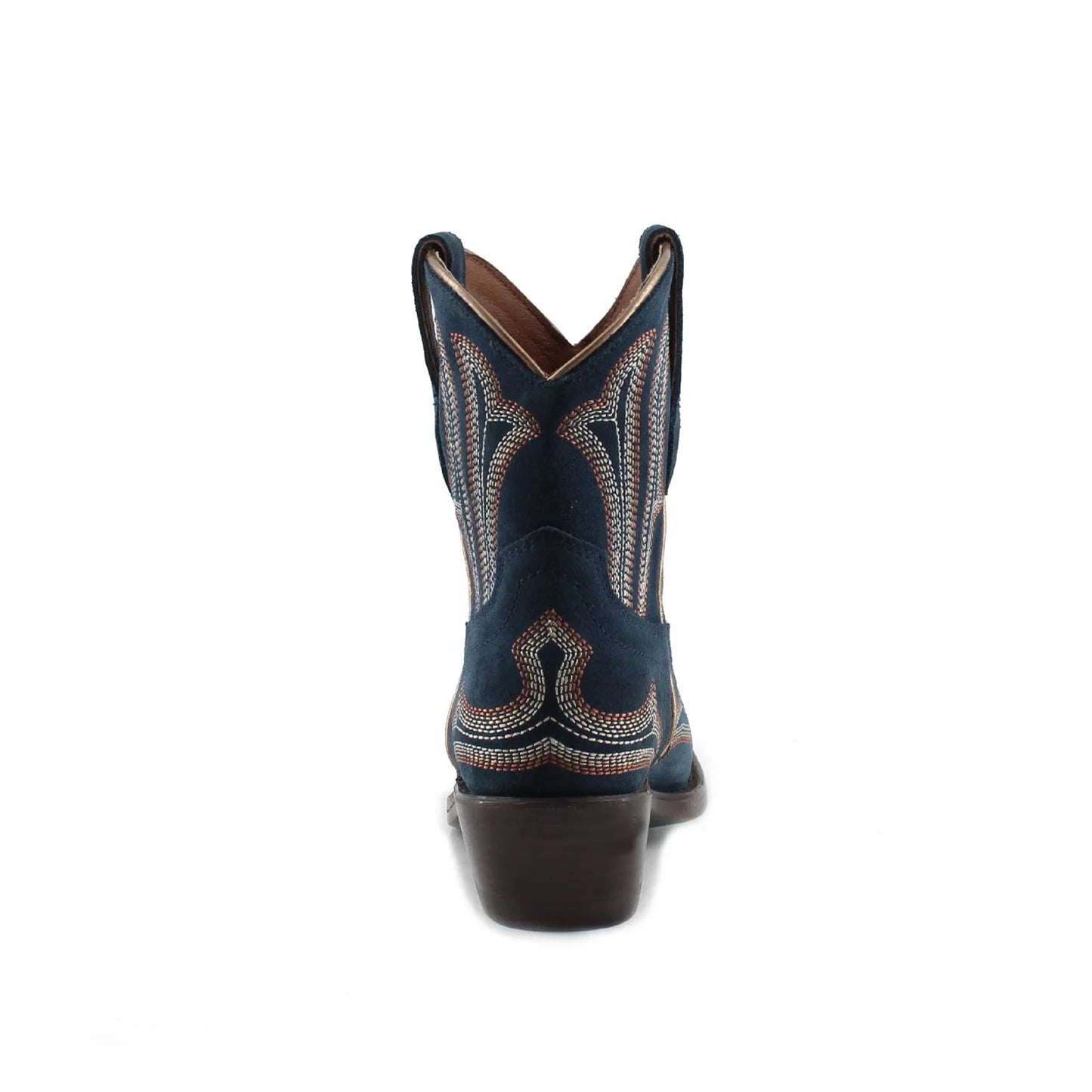 Dark Blue Faux Suede Snip-Toe Embroidery Ankle Cowgirl Boots