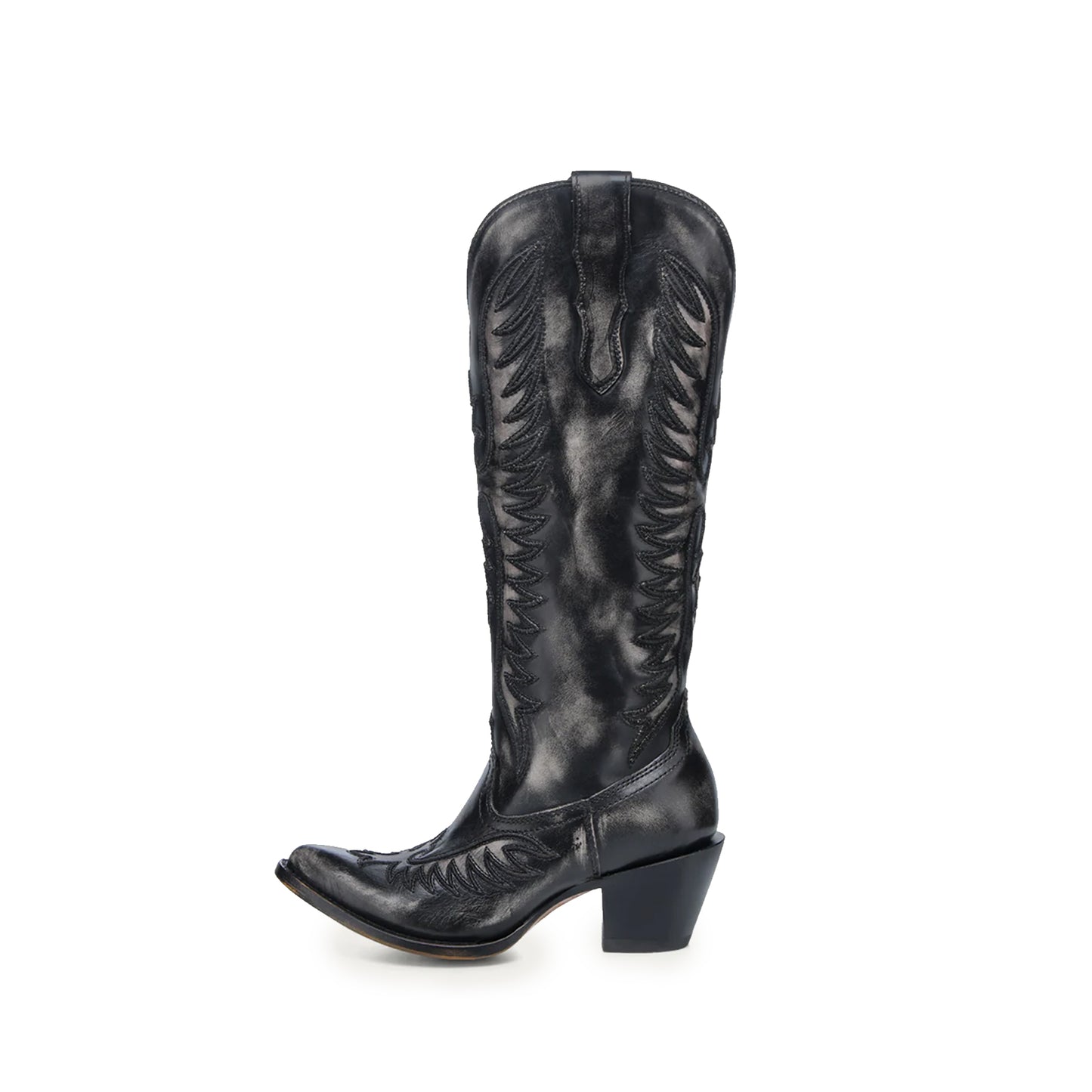 Blacked Bone Almond-Toe Embroidery Wide Calf Knee High Cowgirl Boots