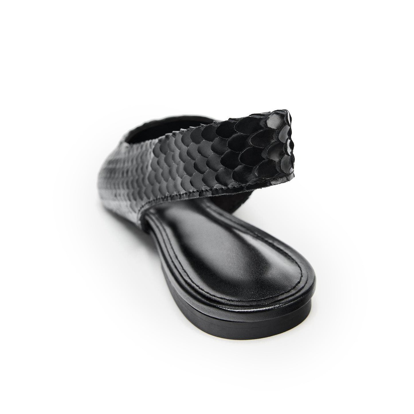 Black Snakeskin Print Pointed-Toe Chic Slingback Flats