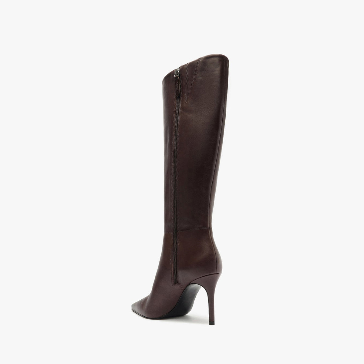 Chic Pointed-Toe Simple Full-Zip Sleek Knee High Stiletto Boots - Chocolate
