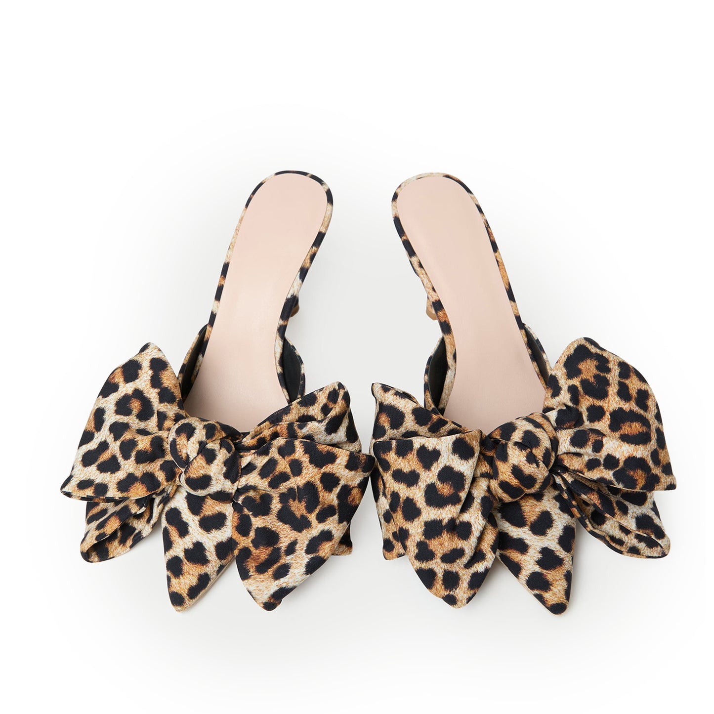 Leopard Satin Pointed-Toe Front Big Bow High Heels