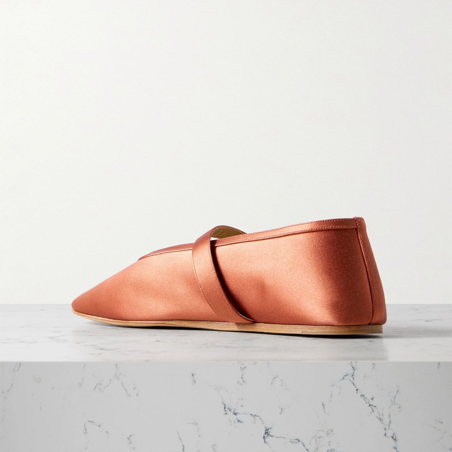 Tan Satin Square-Toe Chic Mary Jane Classic Ballet Flats