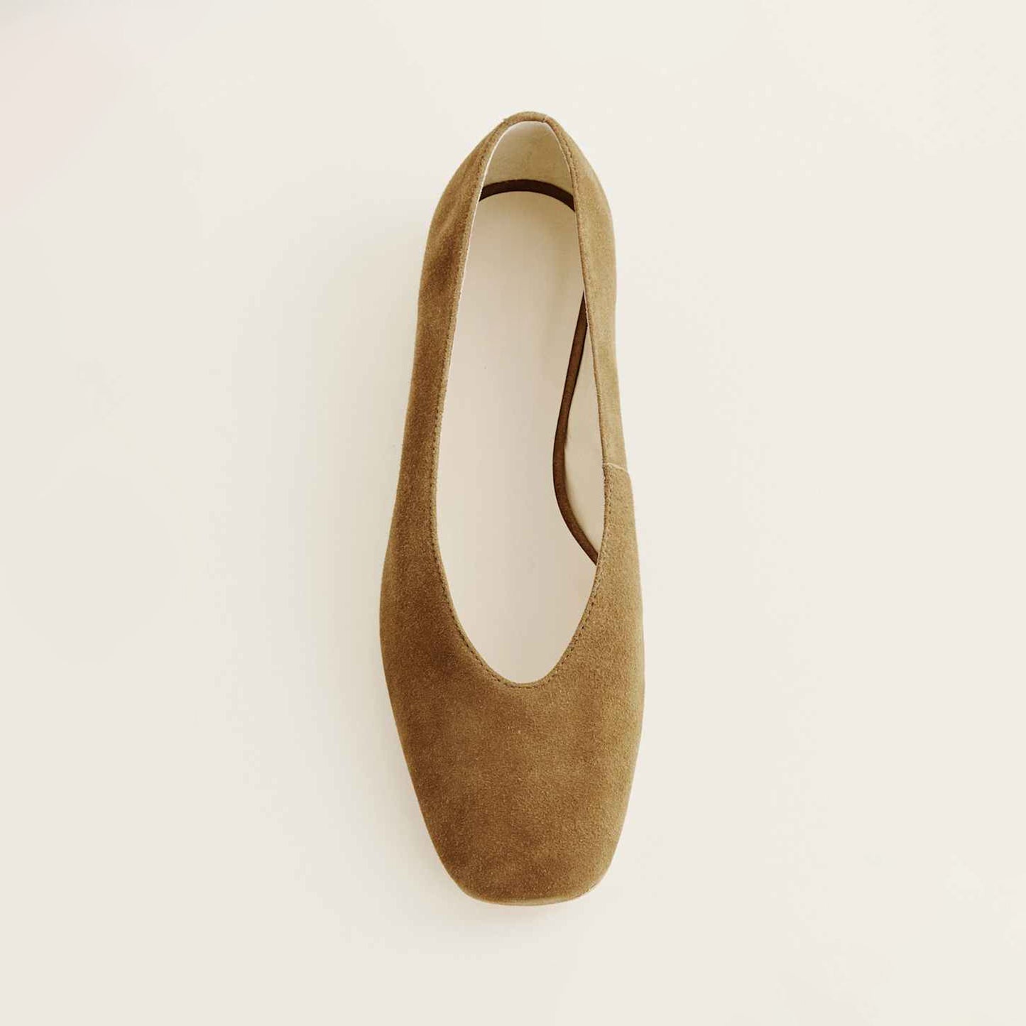 Tan Faux Suede Square-Toe Classic Ballet Slip-On Flats