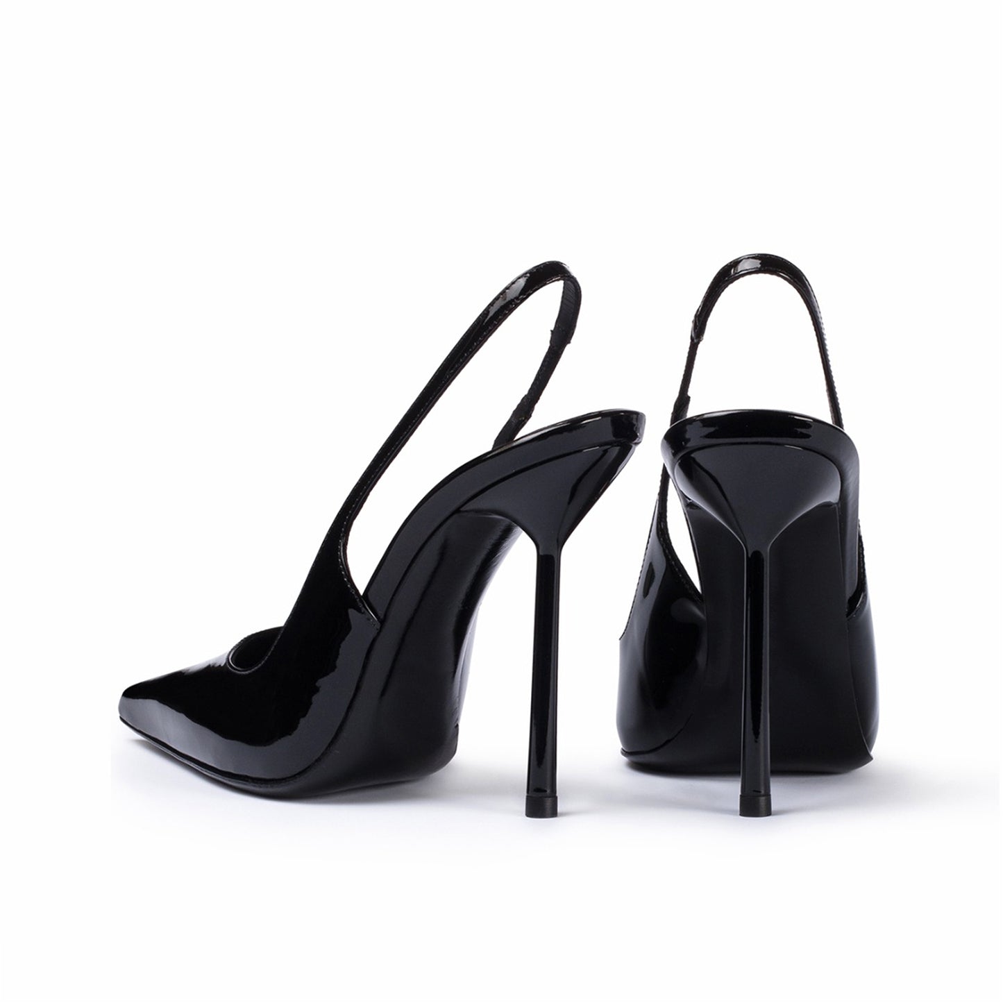 Patent Black Pointed-Toe Sleek Slingback High Heels