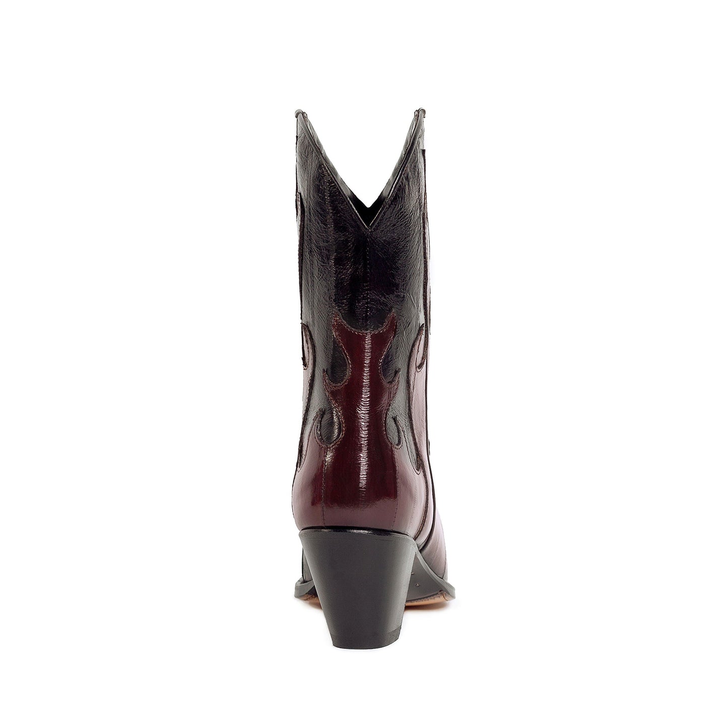 Contrast Colors Eel Print Pointed-Toe Flame Appliques Ankle Cowgirl Boots