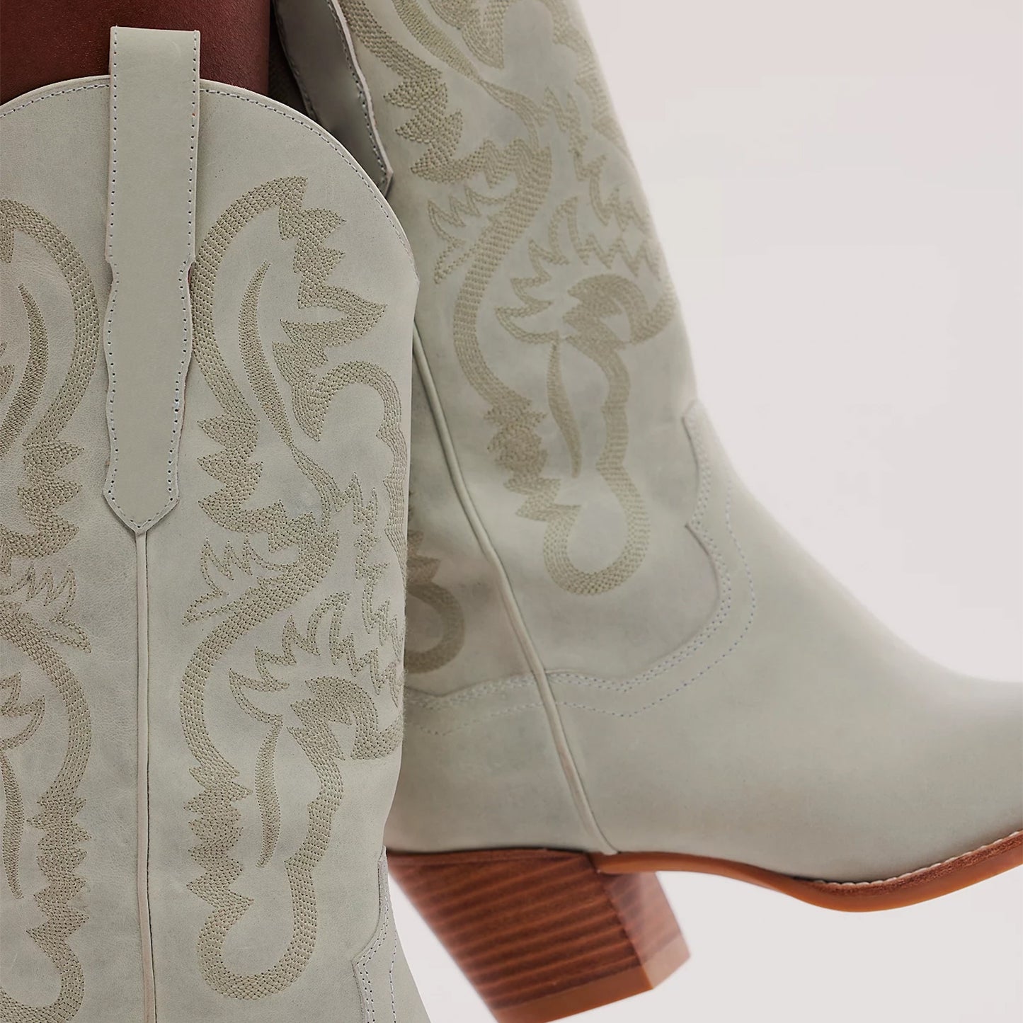 Mint Green Snip-Toe Classic Embroidery Mid Calf Cowgirl Boots