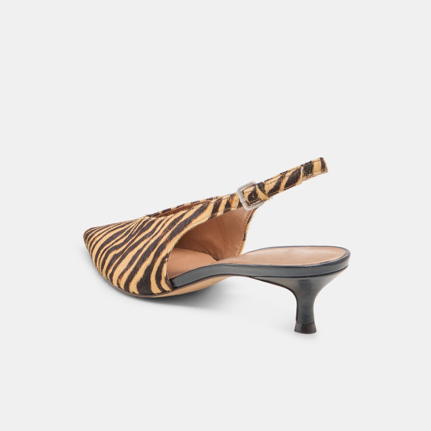 Zebra Pony Hair Print Classic Pointed-Toe Slip-On Slingback Kitten Heels