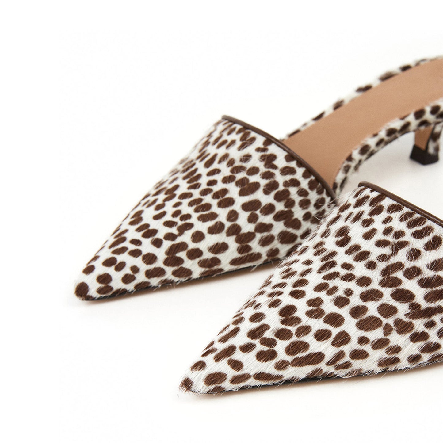 Cow Print Pointed-Toe Slip-On Backless Kitten Heels
