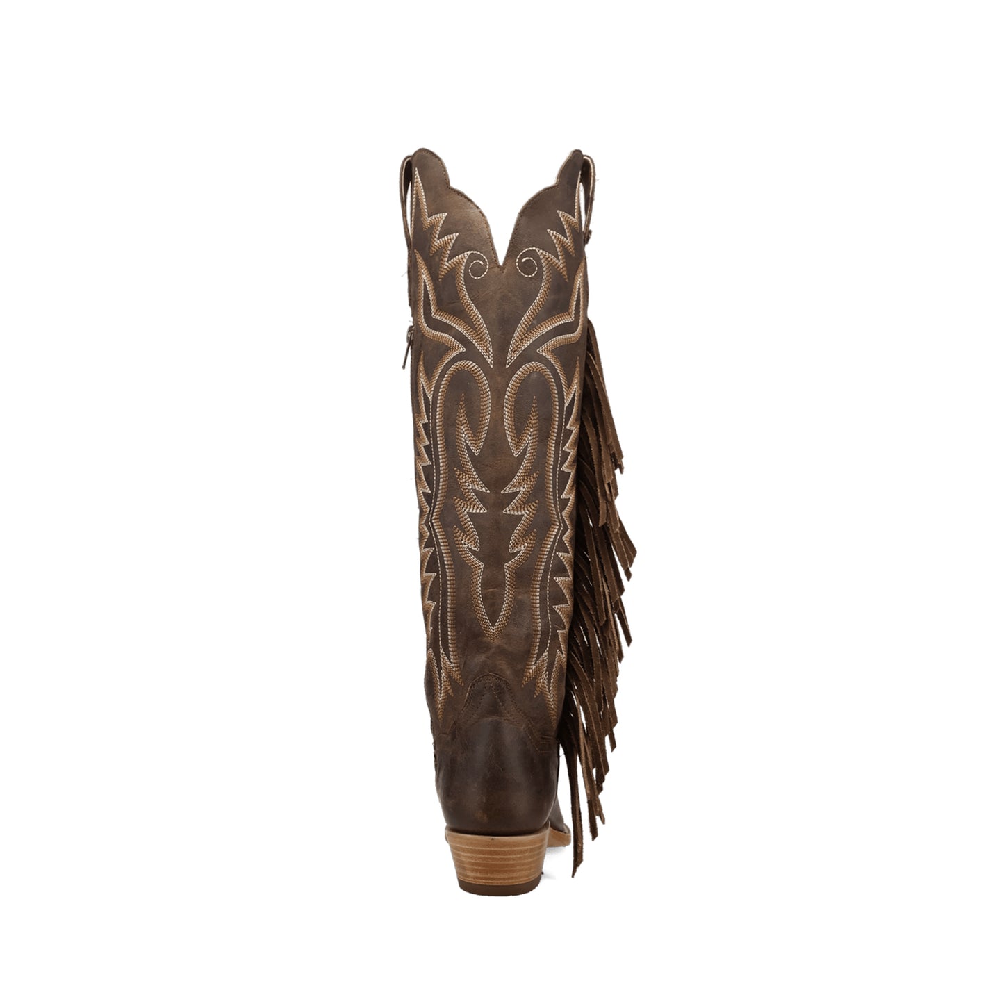 Brown Snip-Toe Side Fringe And Embroidery Full-Zip Knee High Cowgirl Boots