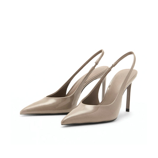 Patent Gray Pointed-Toe Slip-On Slingback High Heels