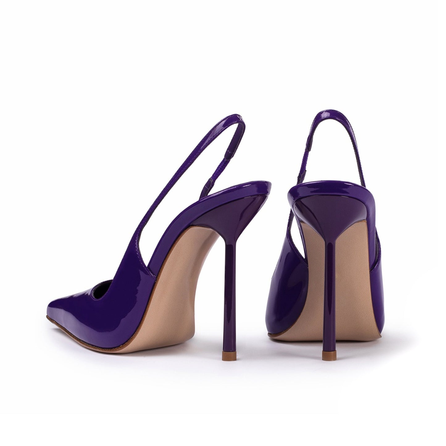Patent Purple Pointed-Toe Sleek Slingback High Heels