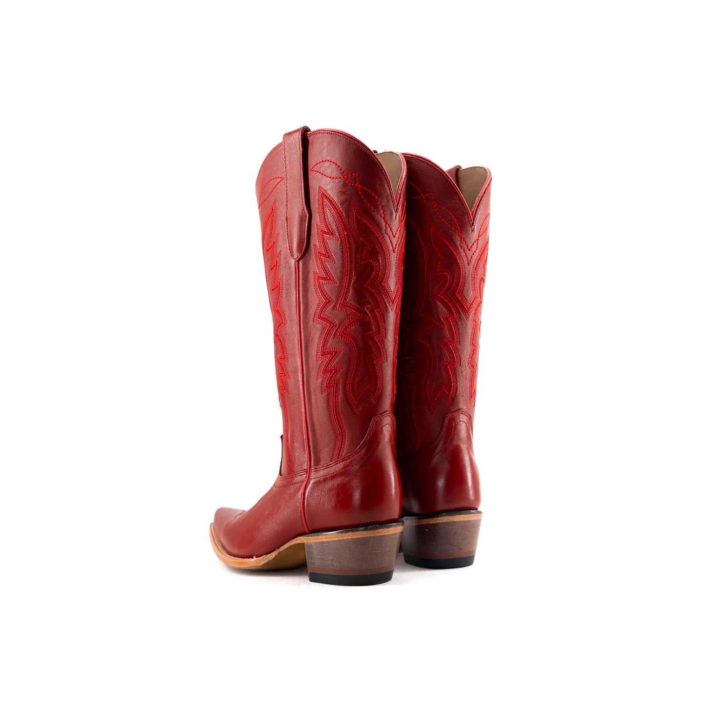 Red Snip-Toe Half-Zip Embroidery Mid Calf Cowgirl Boots
