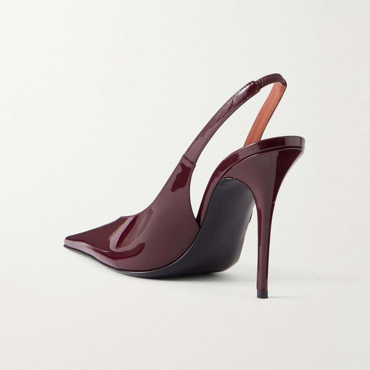 Patent Burgundy Pointed-Toe Buckle Slingback Sleek High Heels