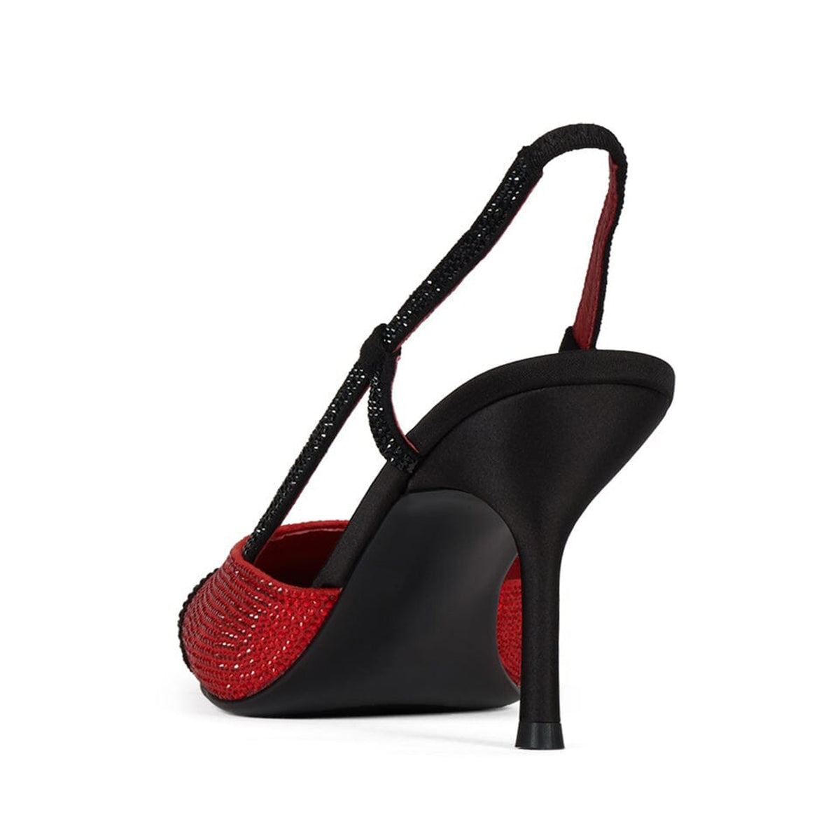Red And Black Faux Suede Pointed-Toe Back Strap High Heels